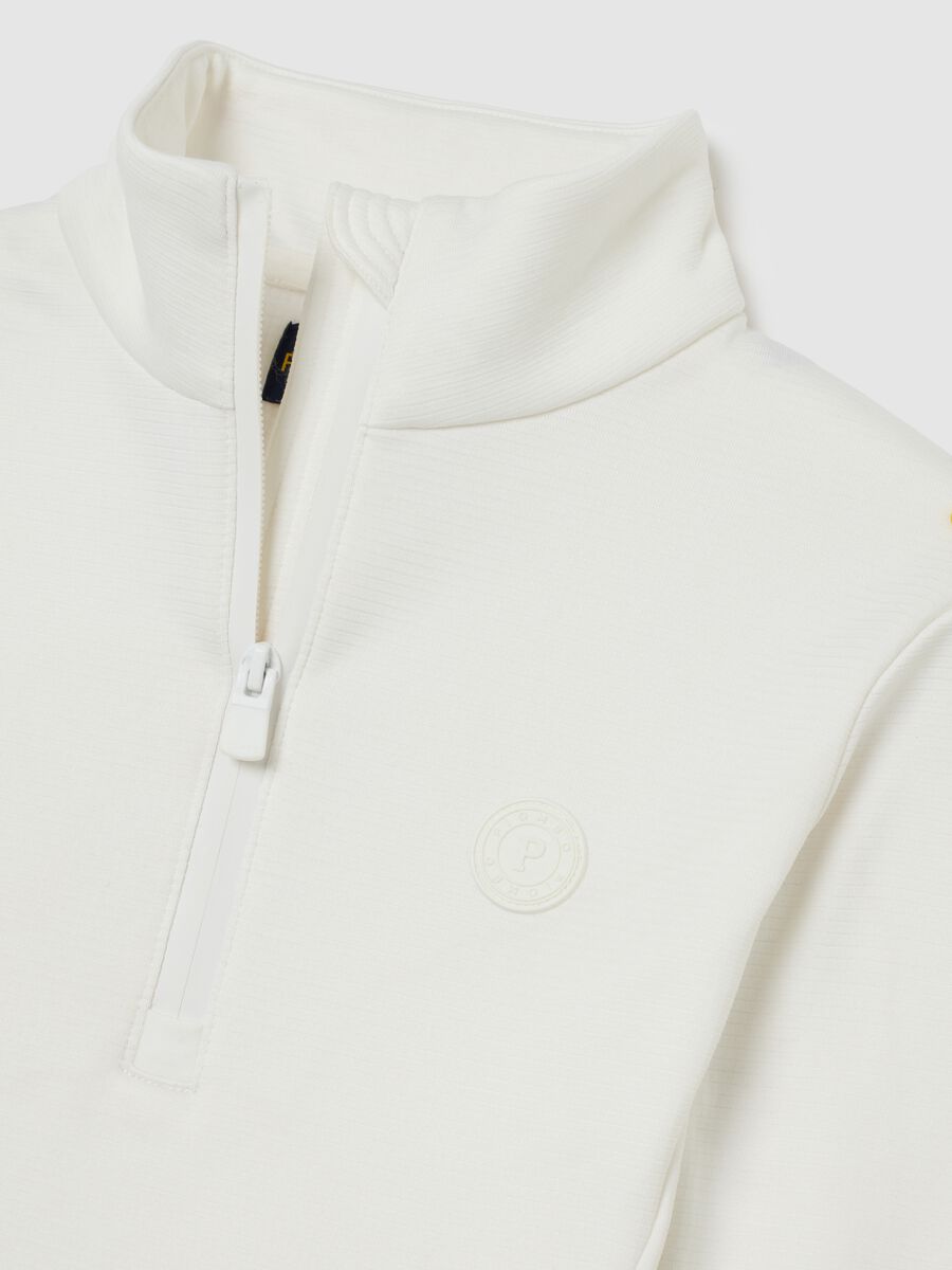 White sporty sweatshirt with high neck and half zip fitted_5
