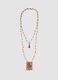 Brown necklace with embroidered pendant in pure cotton_0