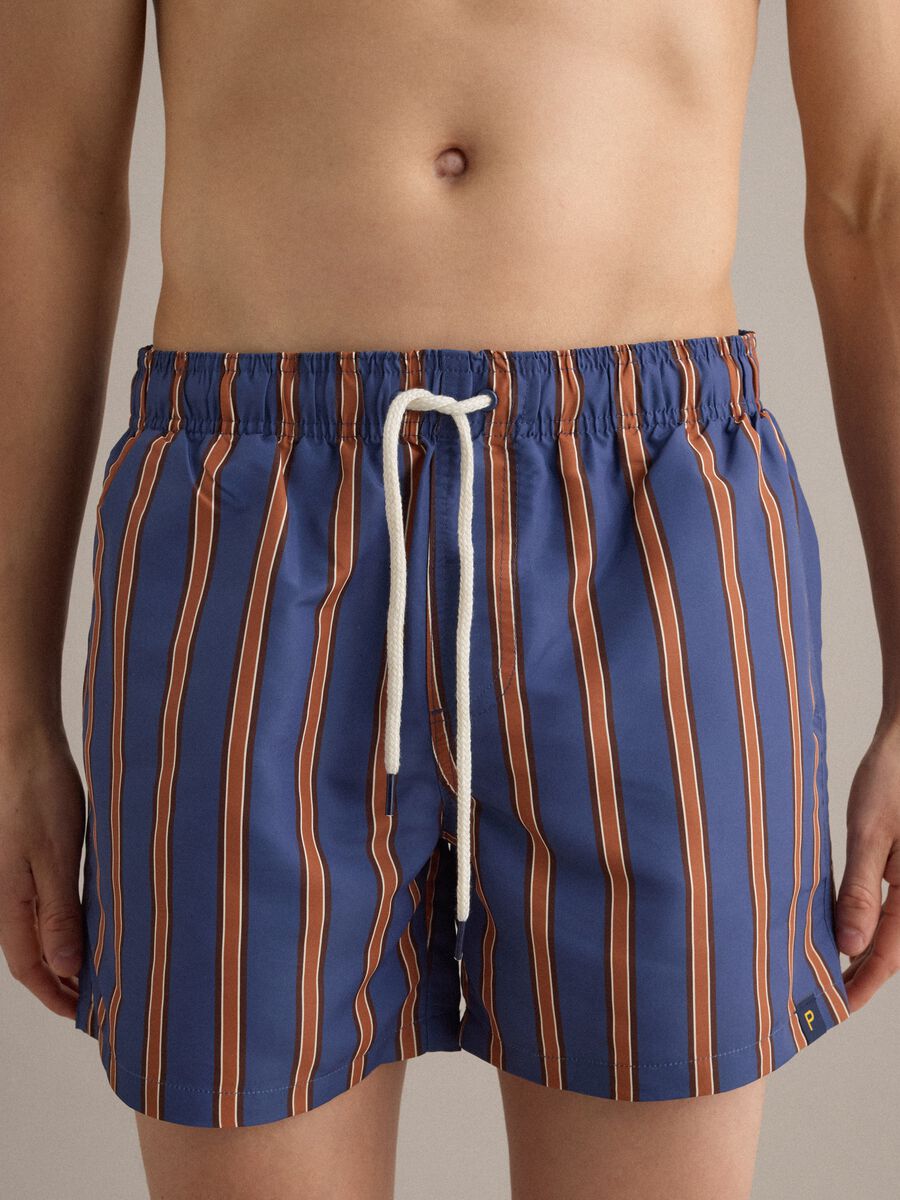 Boxer mare blu a righe marroni con coulisse_1