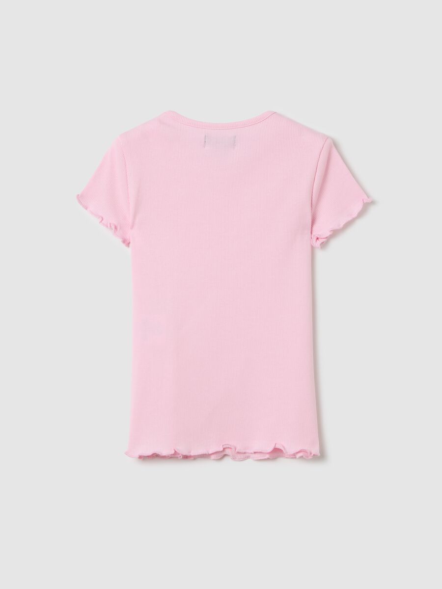 Pink ribbed T-shirt with wavy edging_1