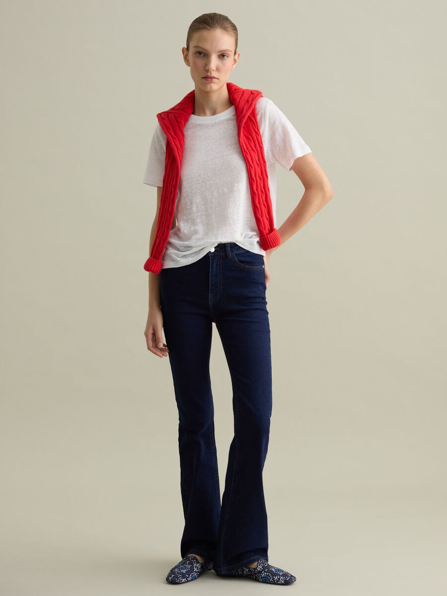 Short-sleeved T-shirt in white linen_1