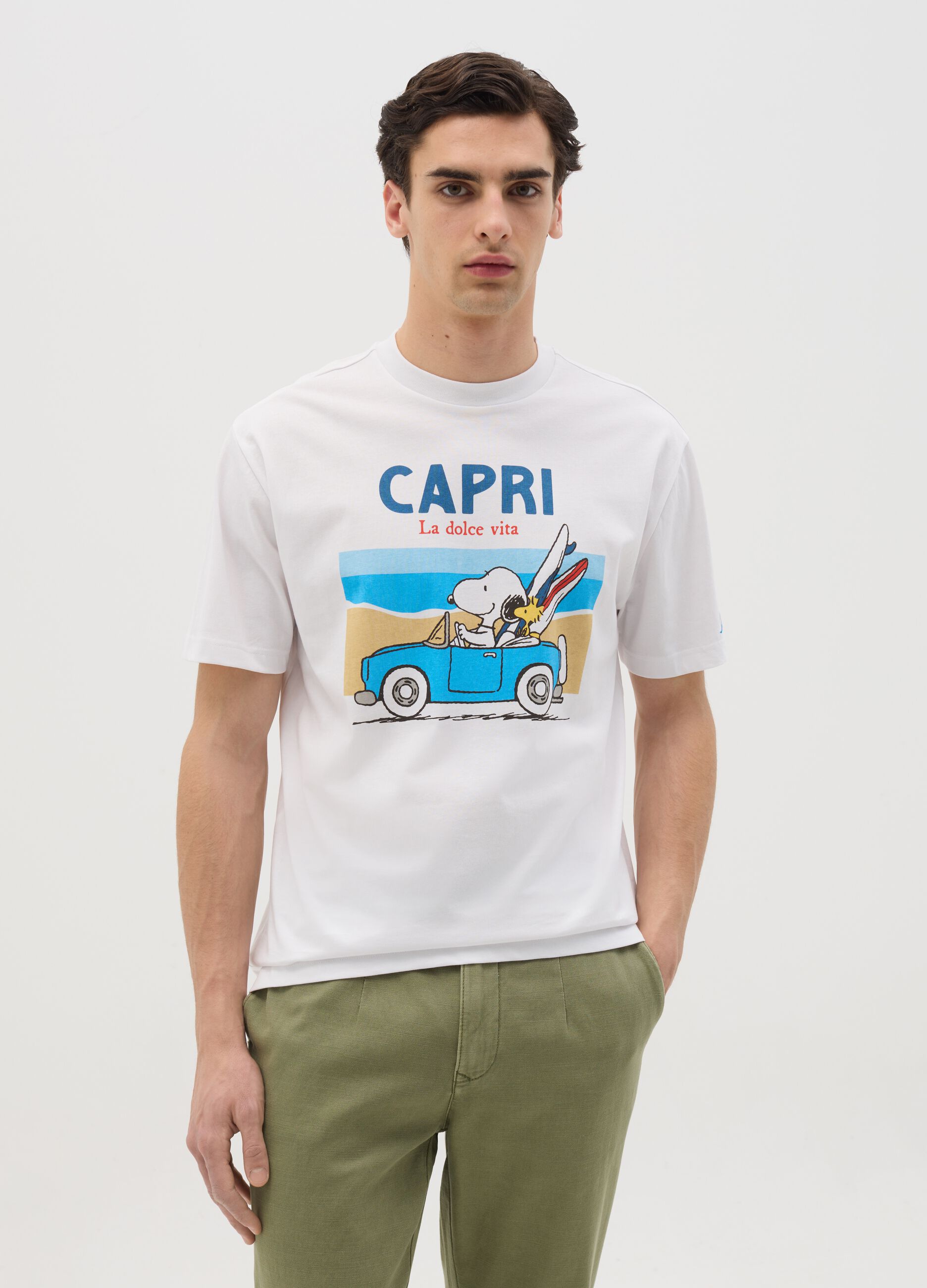 White T-shirt with Snoopy La Dolce Vita print