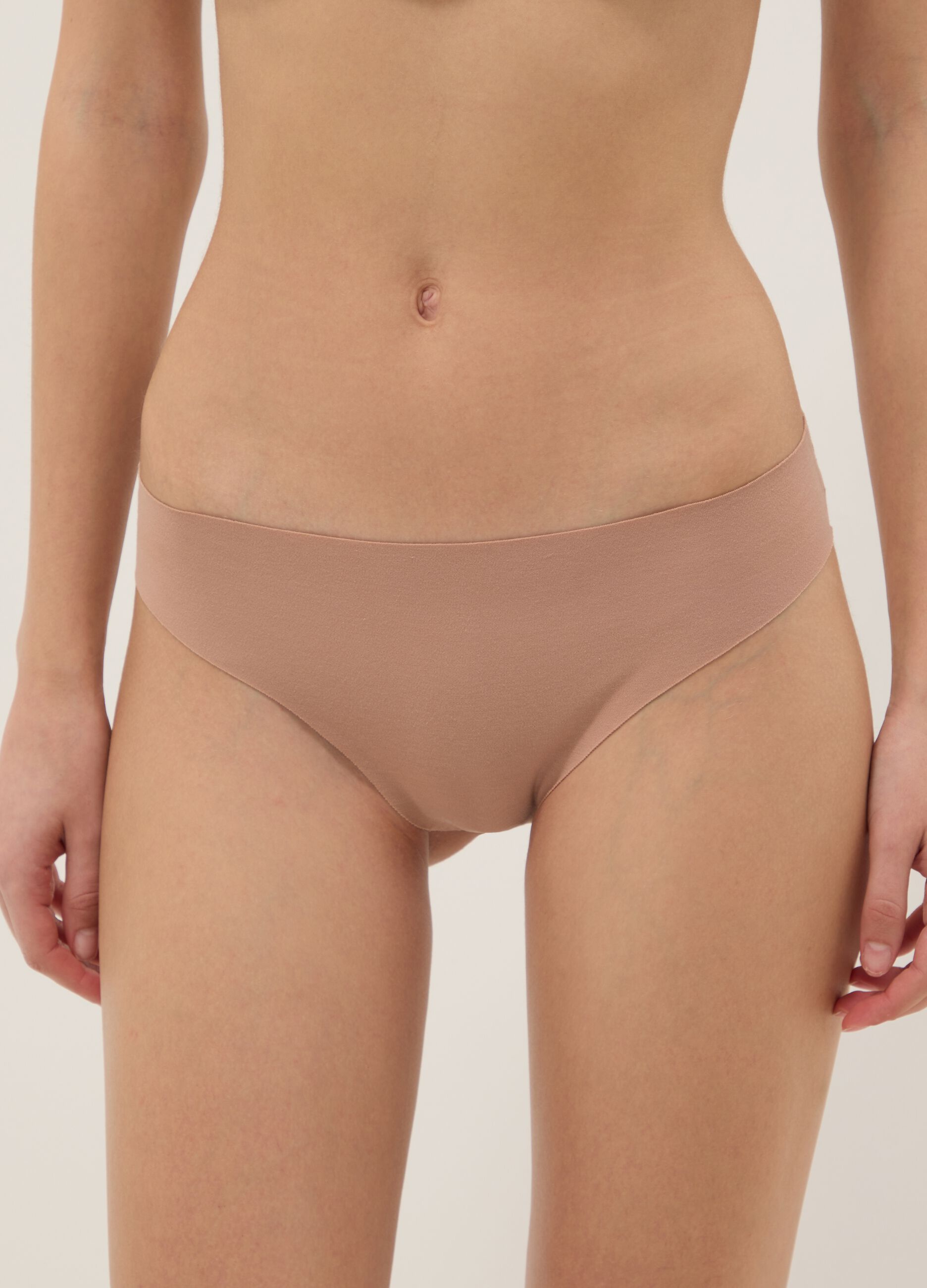 Beige regular fit stretch cotton briefs