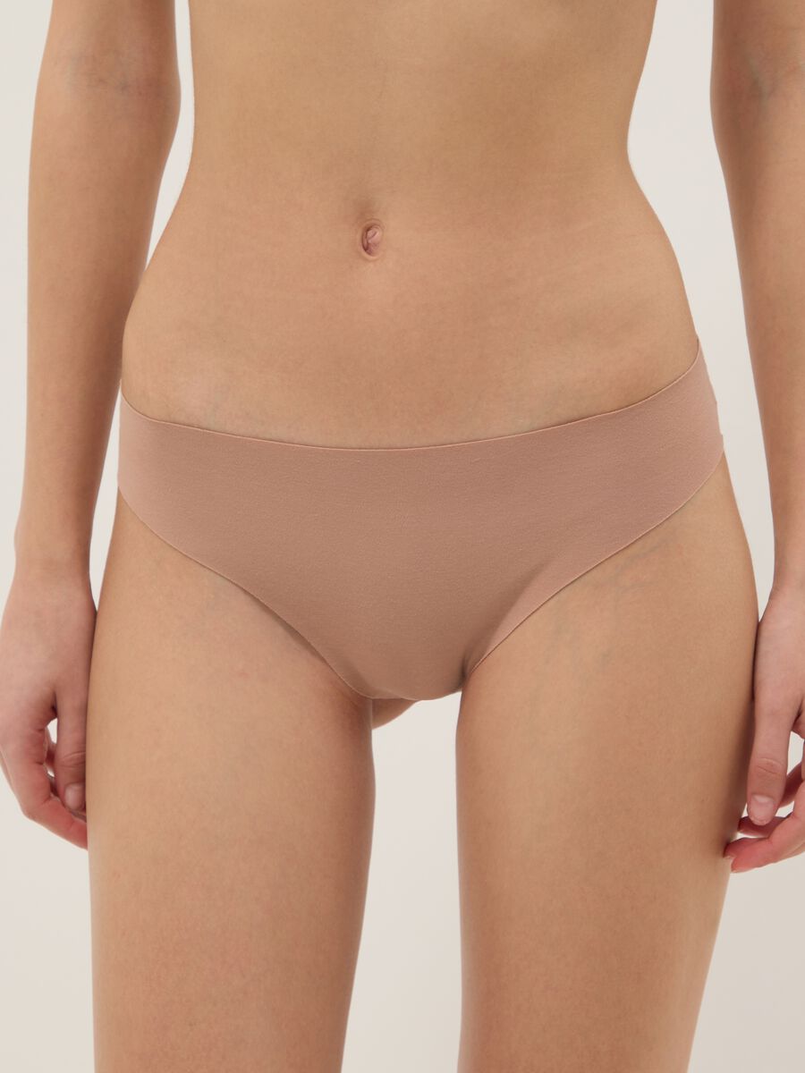 Beige regular fit stretch cotton briefs_1