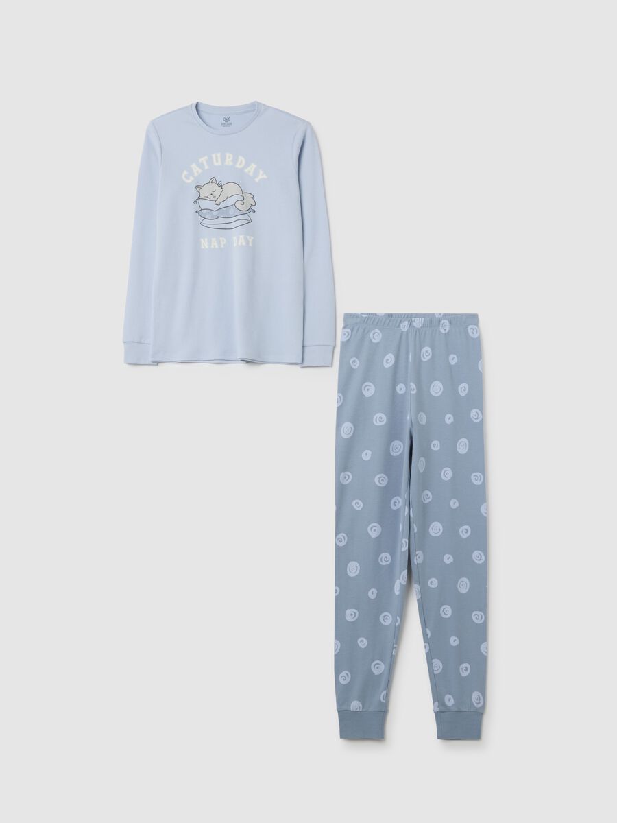 Girls' long pyjamas in light blue pure cotton regular fit_0