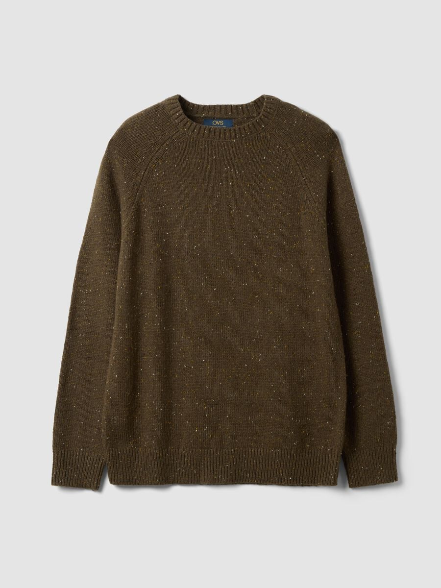 Maglione verde in misto cotone e lana girocollo_4