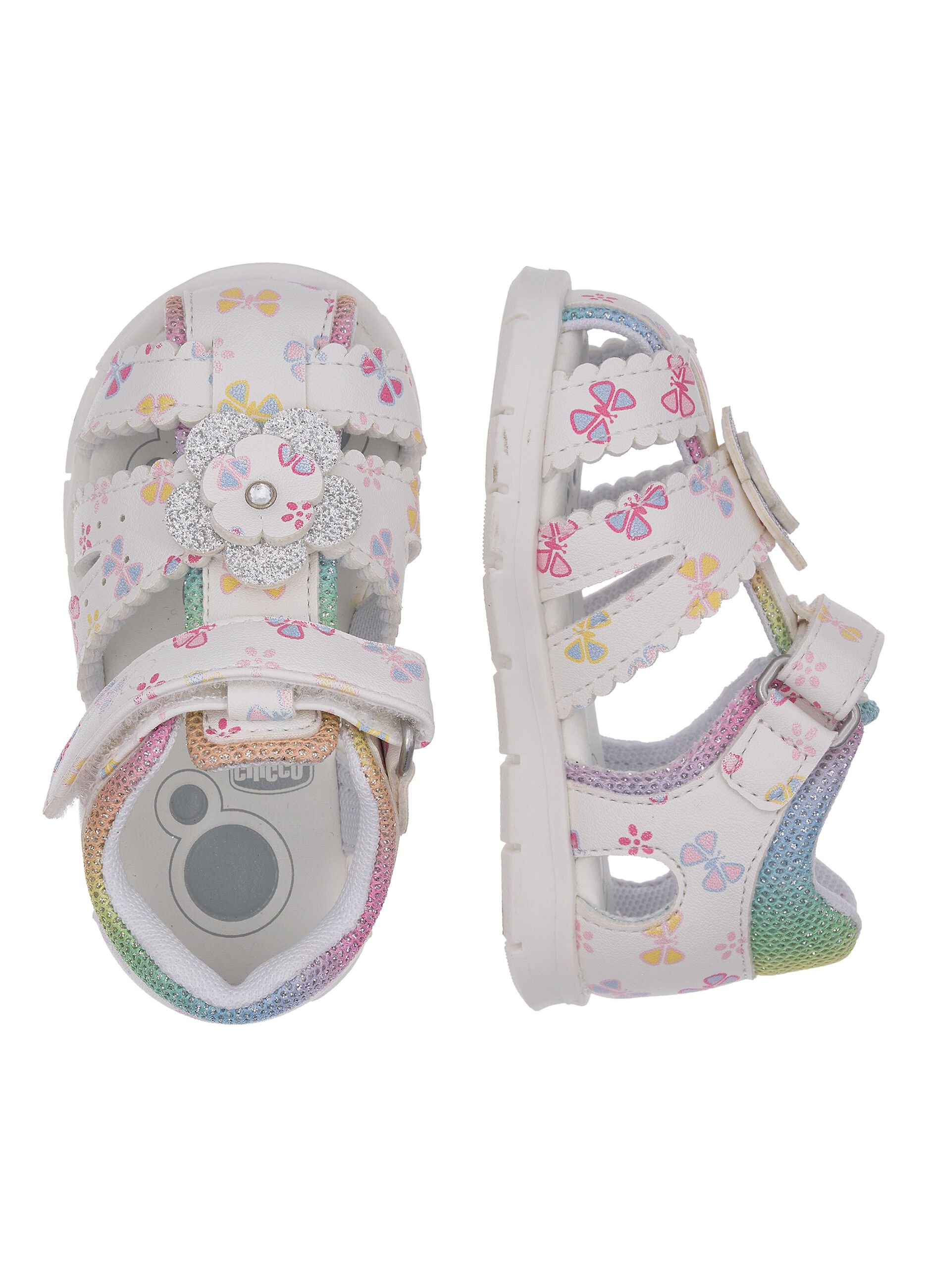 Multicoloured sandals with floral details for girls