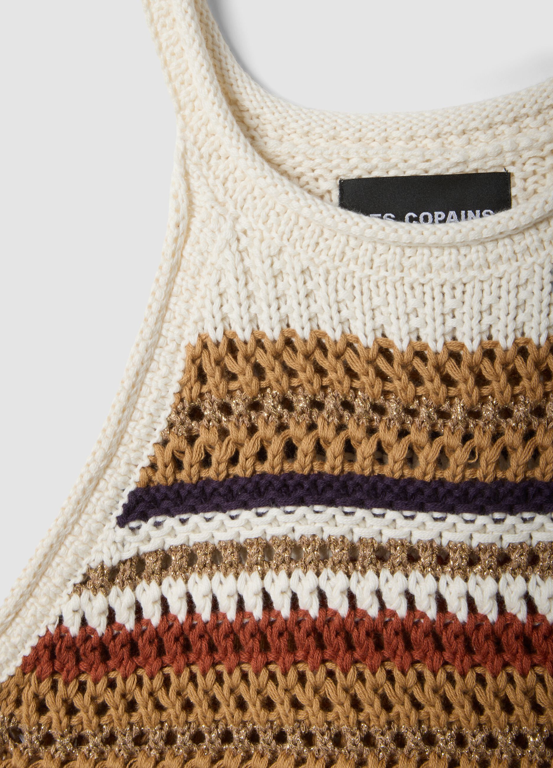 Multicolour striped fitted knitted cotton-blend top