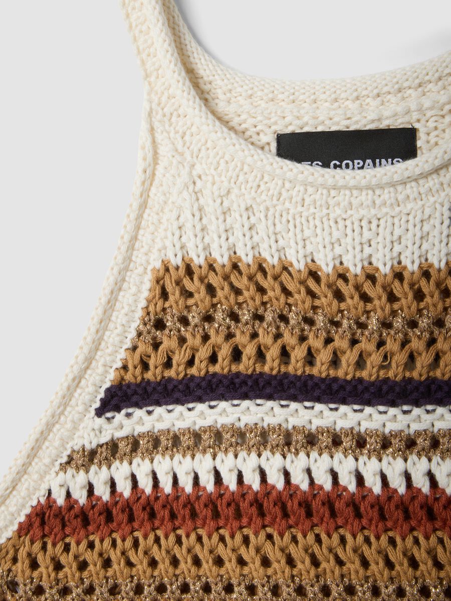 Top fitted a righe multicolor in misto cotone lavorato a maglia_5