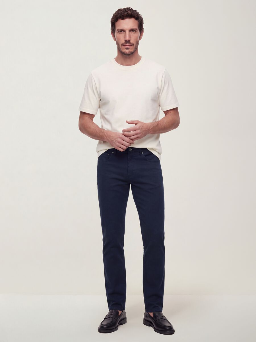 Pantaloni verdi in dobby di cotone elasticizzato slim fit_0