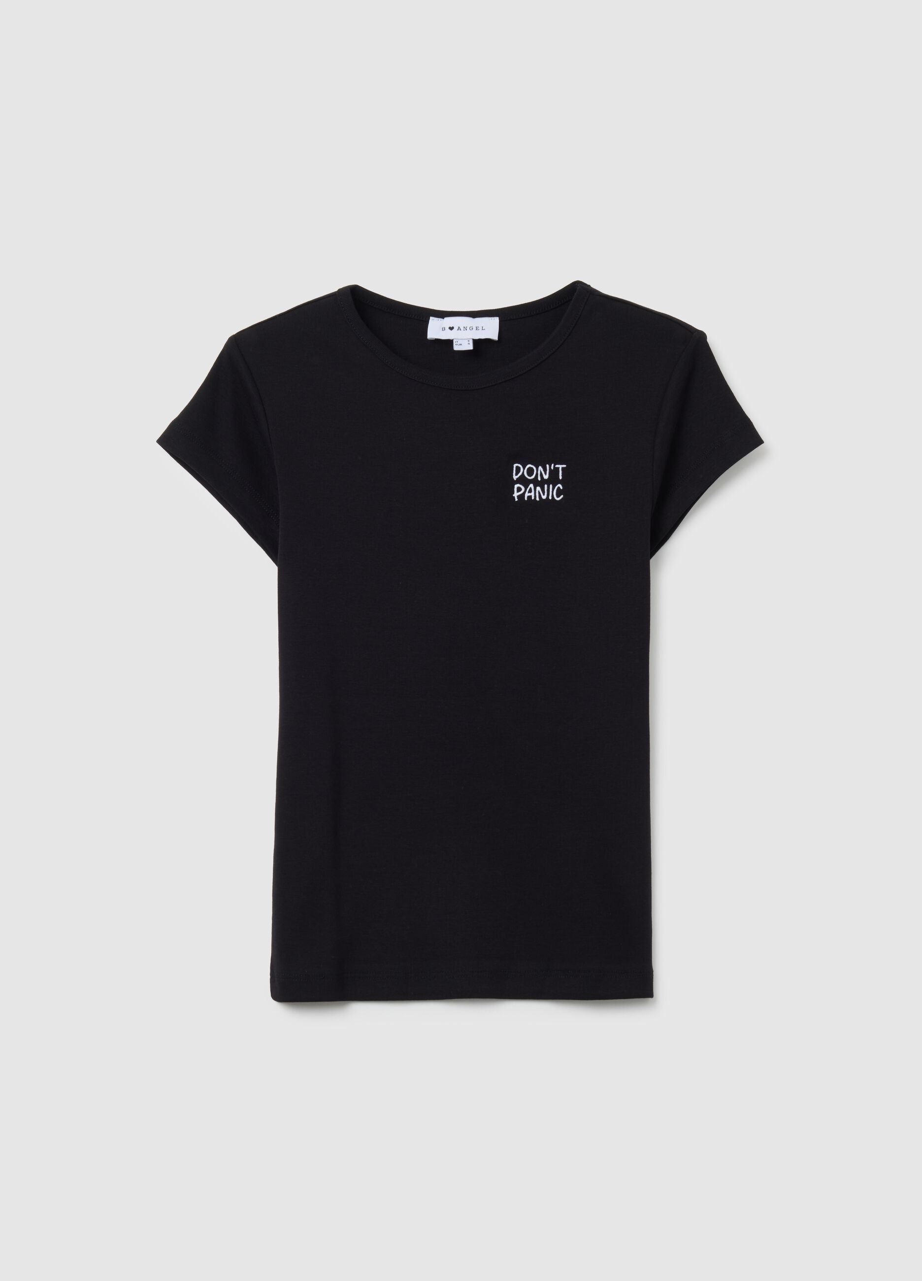 T-shirt in puro cotone nero slim fit con ricamo