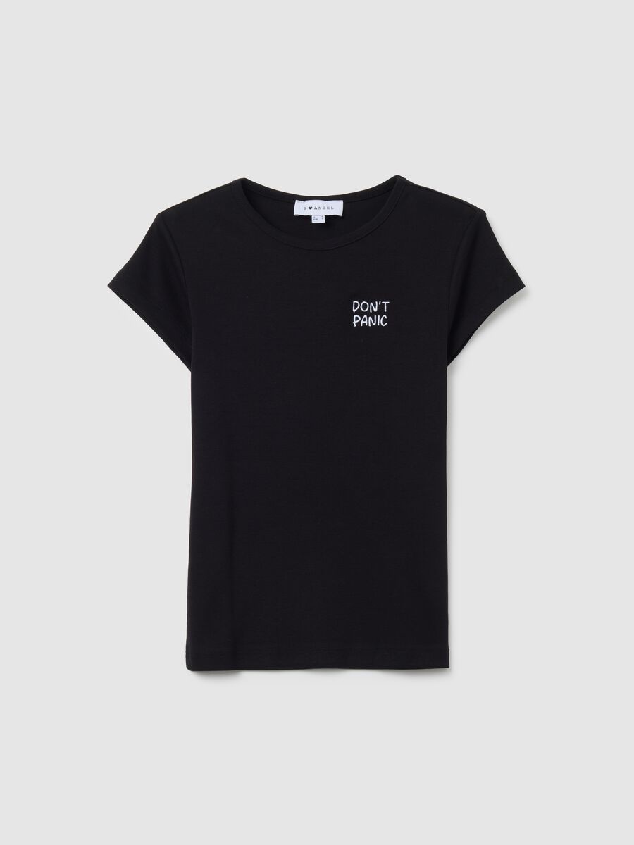 T-shirt in puro cotone nero slim fit con ricamo_4