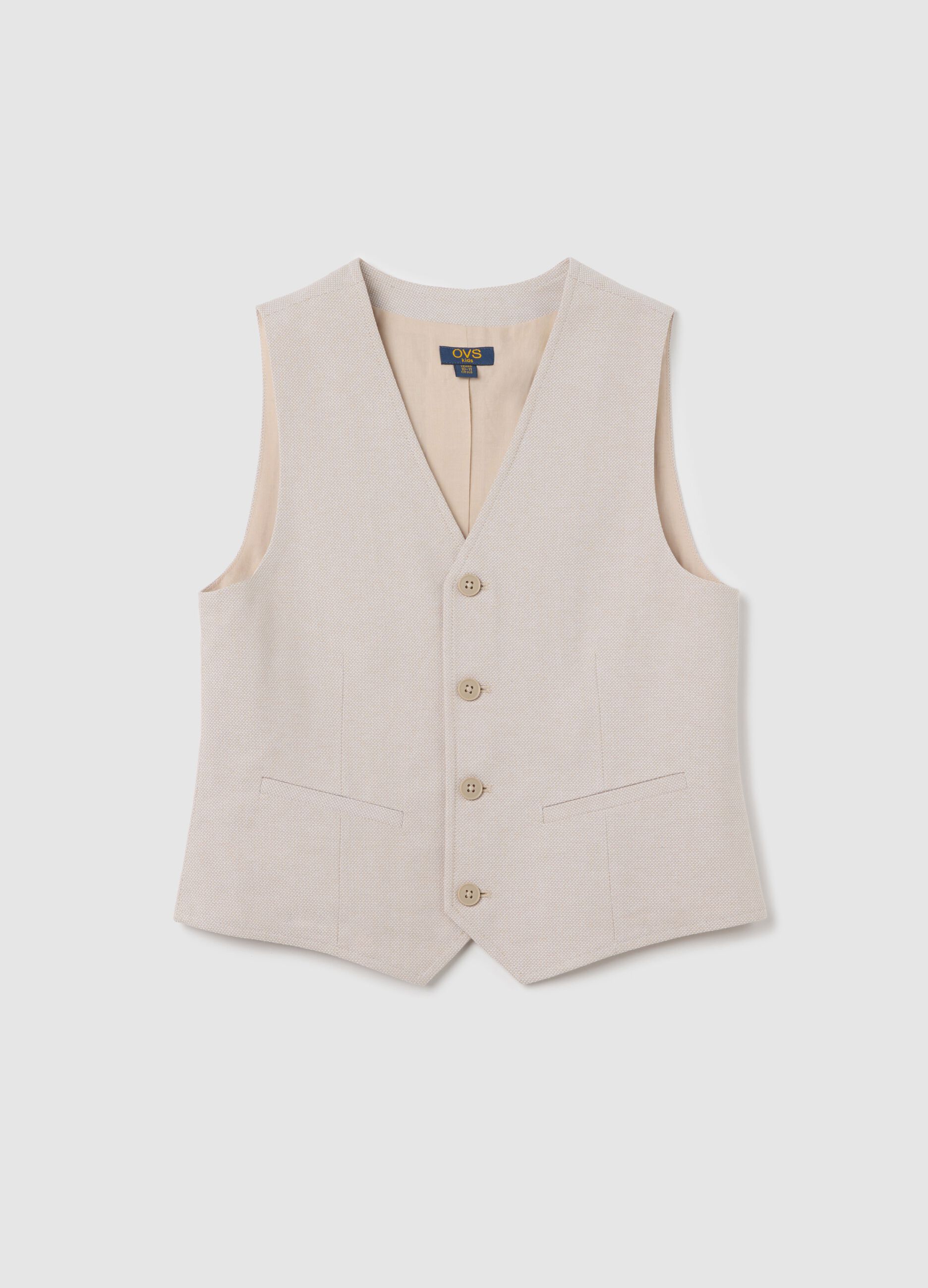Gilet per ragazzo in puro cotone beige slim fit