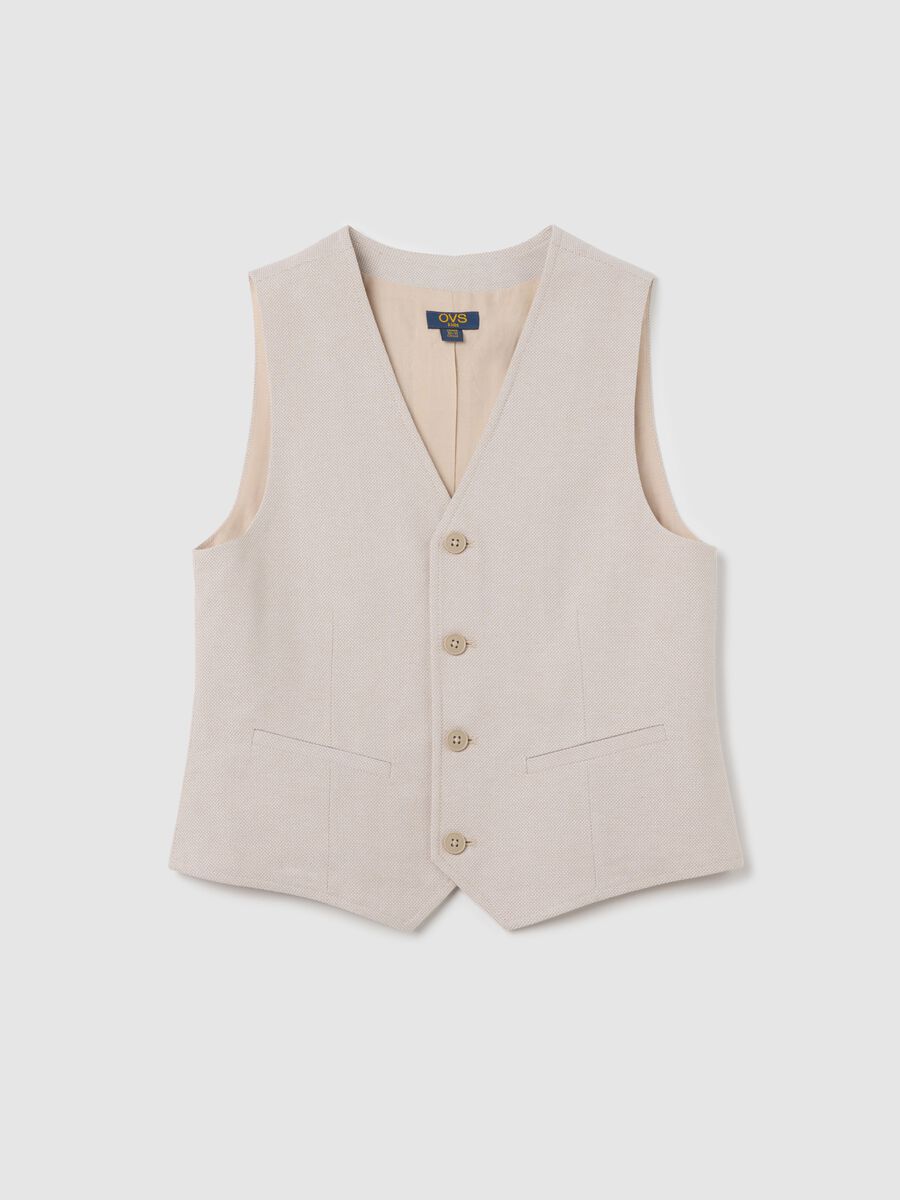 Gilet per ragazzo in puro cotone beige slim fit_3