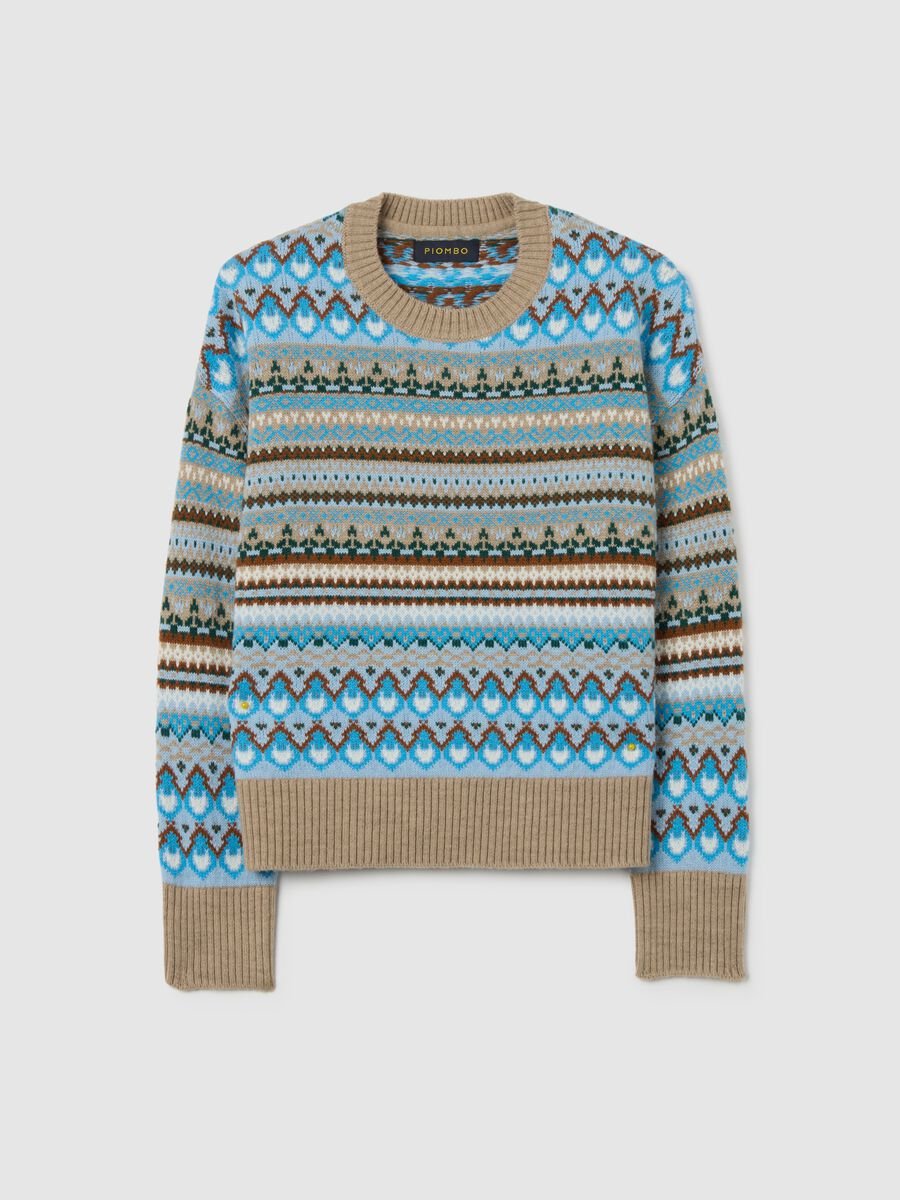 Multicolour Crew Neck Sweater with Geometric Pattern, Regular Fit_5