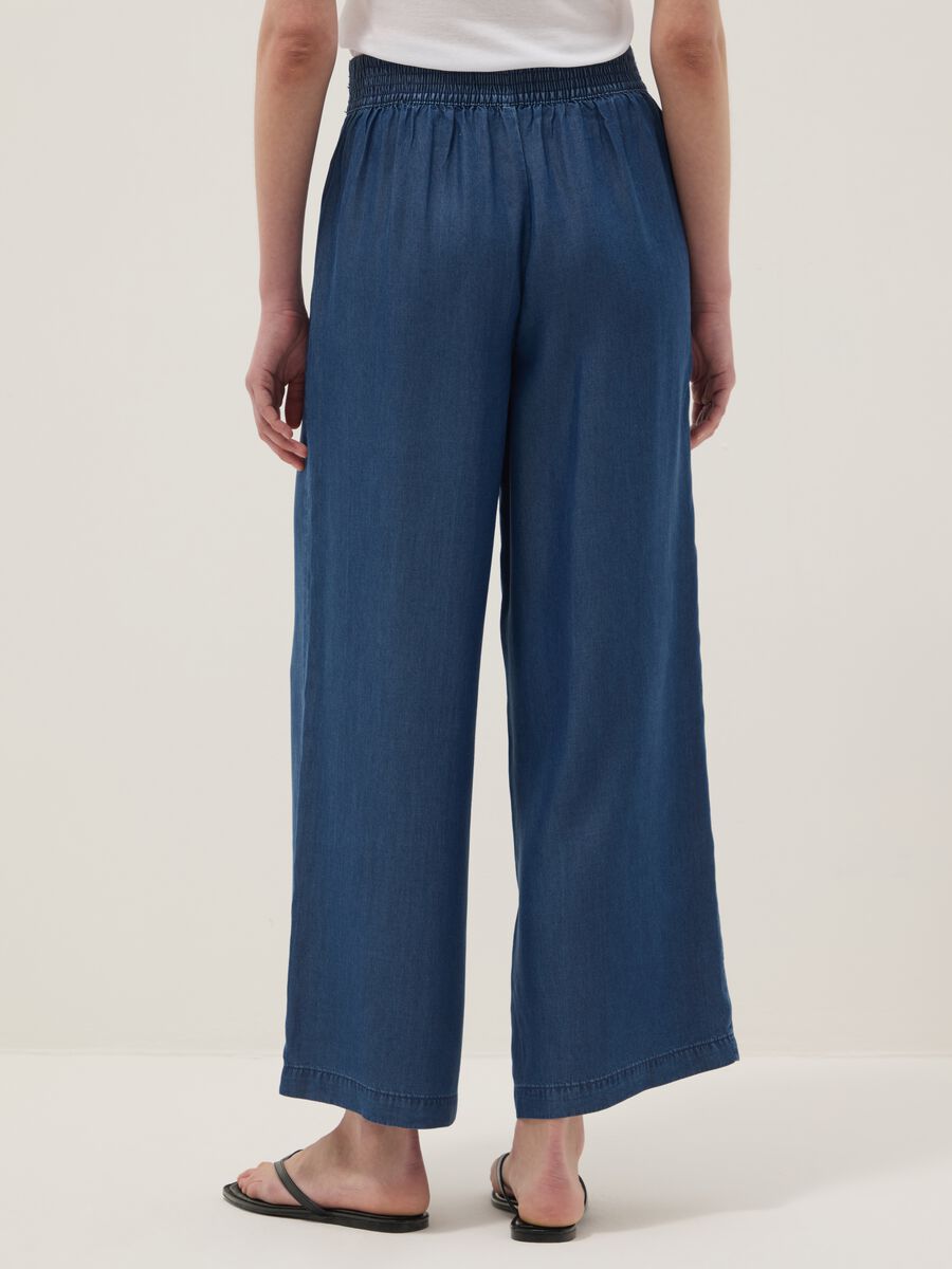 Dark blue pure lyocell palazzo trousers with elasticated waist and wide leg_2