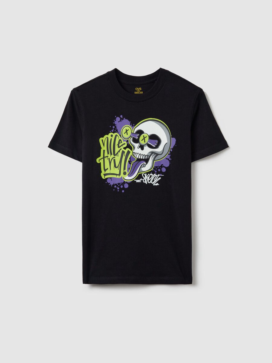 Cotton T-shirt with "Nice Try!" skull print_3