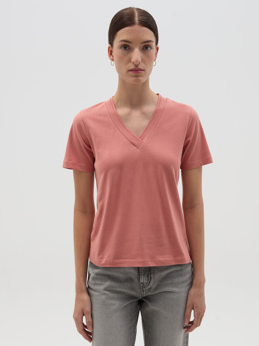Pink T-shirt with V neck_0