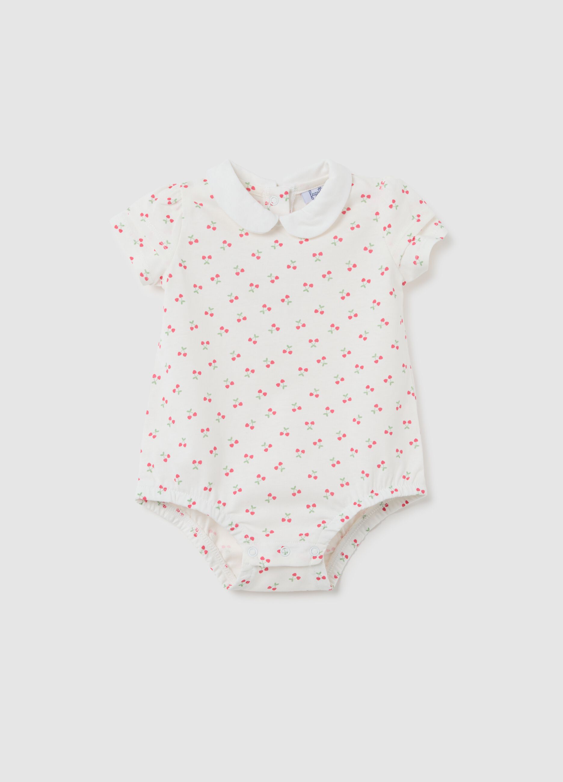 Girl’s white pure cotton bodysuit with cherries