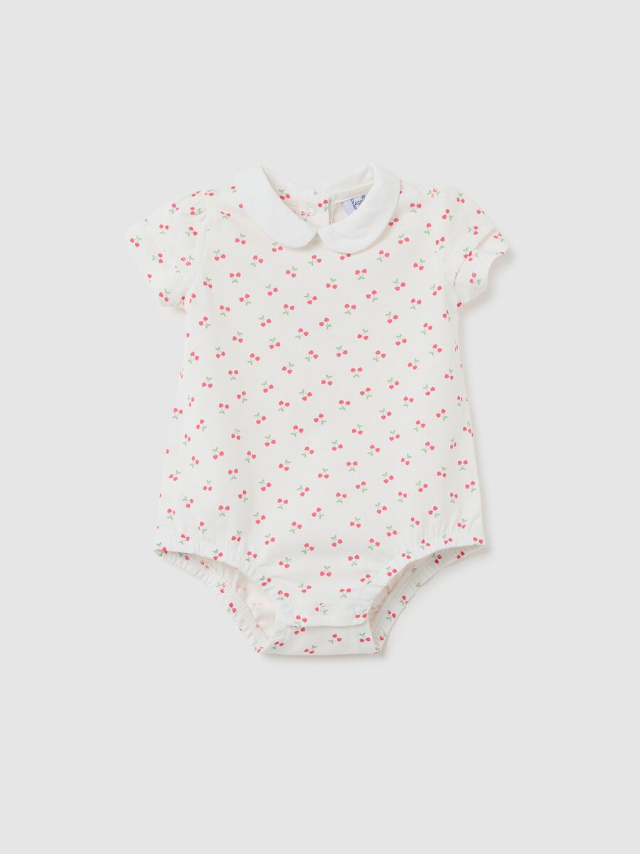 Girl’s white pure cotton bodysuit with cherries_0