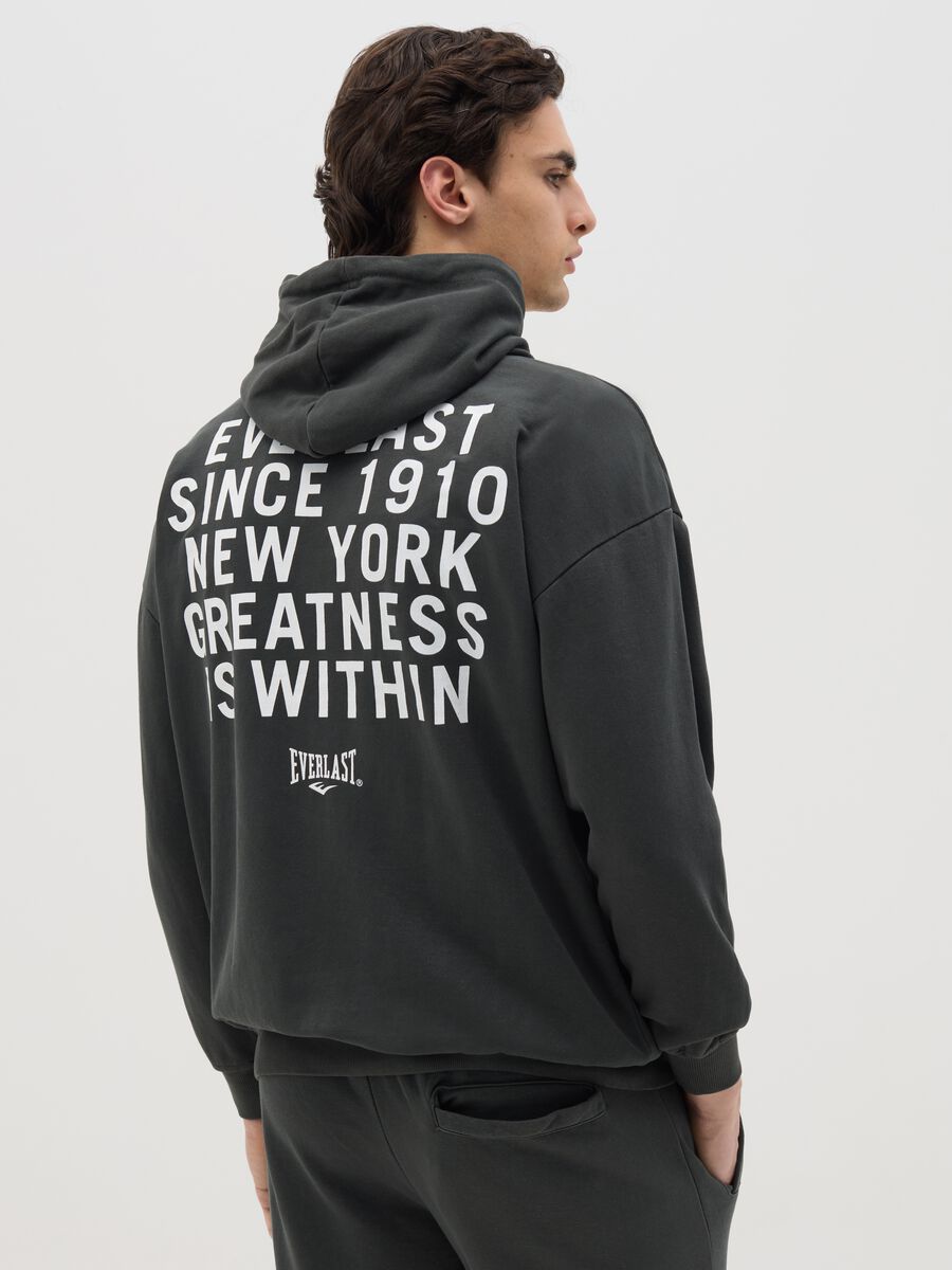 Grey sweatshirt with hood and logo print_3