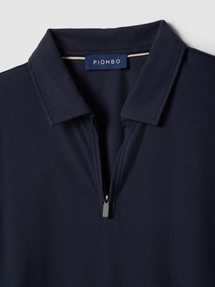 Short-sleeved blue stretch cotton polo regular fit_5