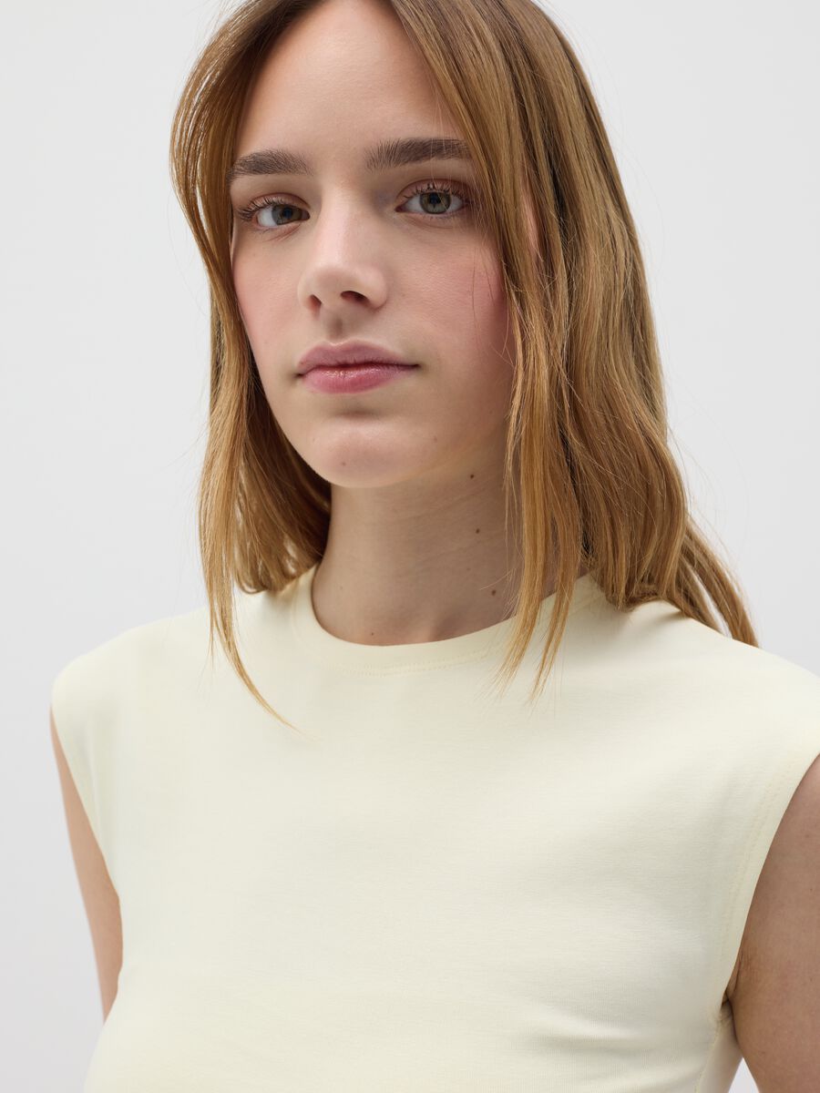 Women's beige fitted vest top in stretch cotton_1