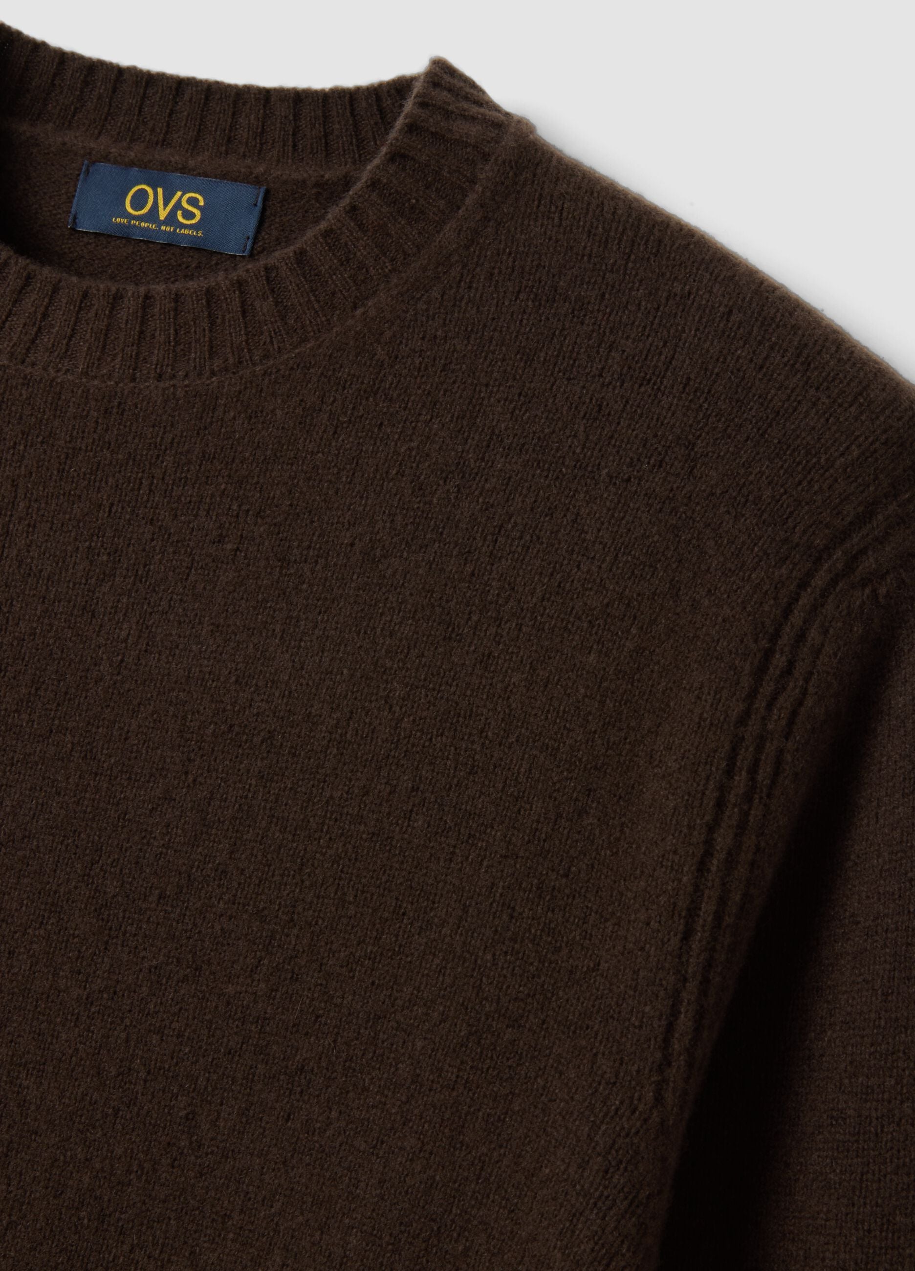 Brown crew-neck wool-blend jumper, regular fit