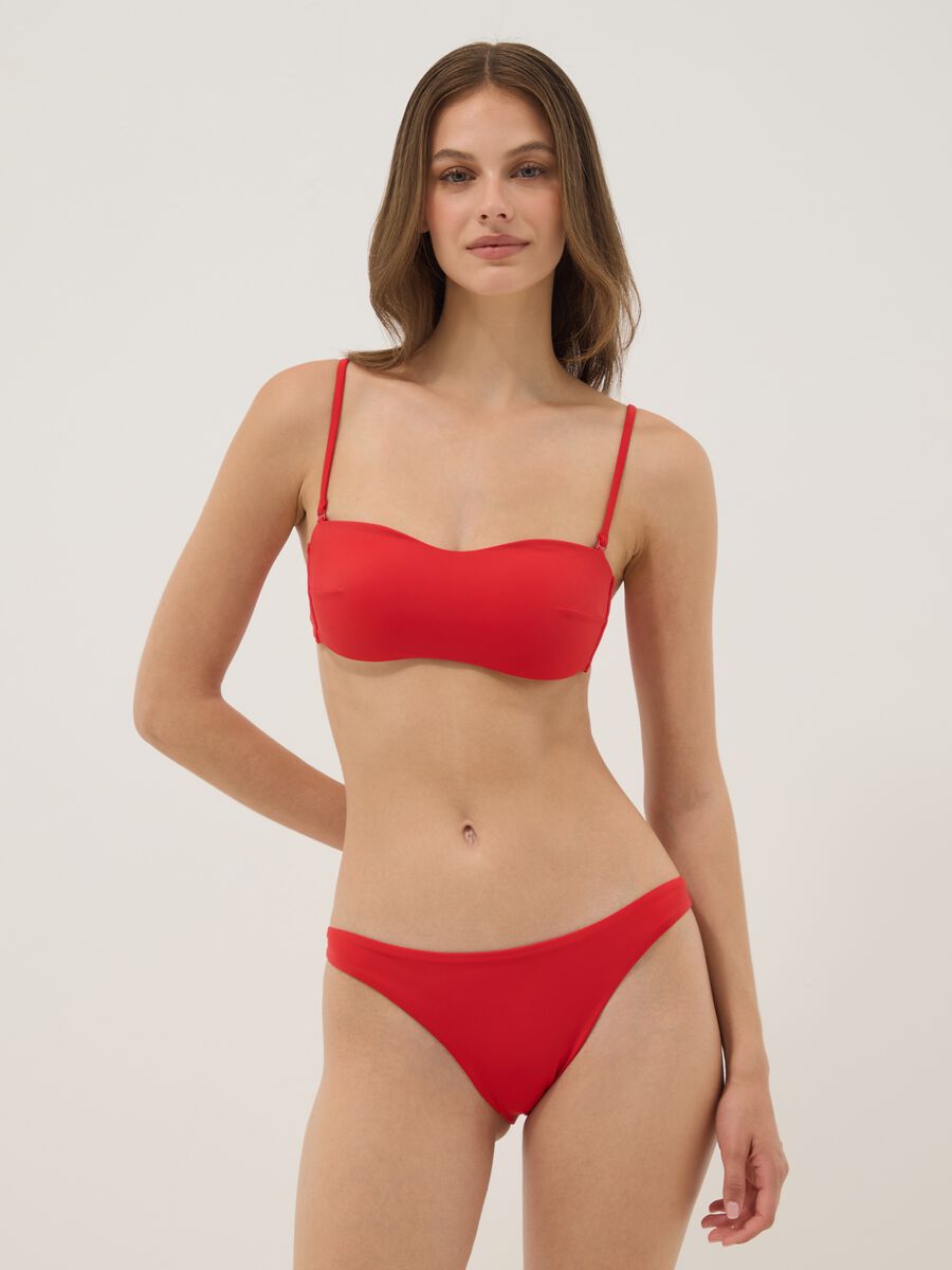 Red bandeau bikini top in stretch fabric_1