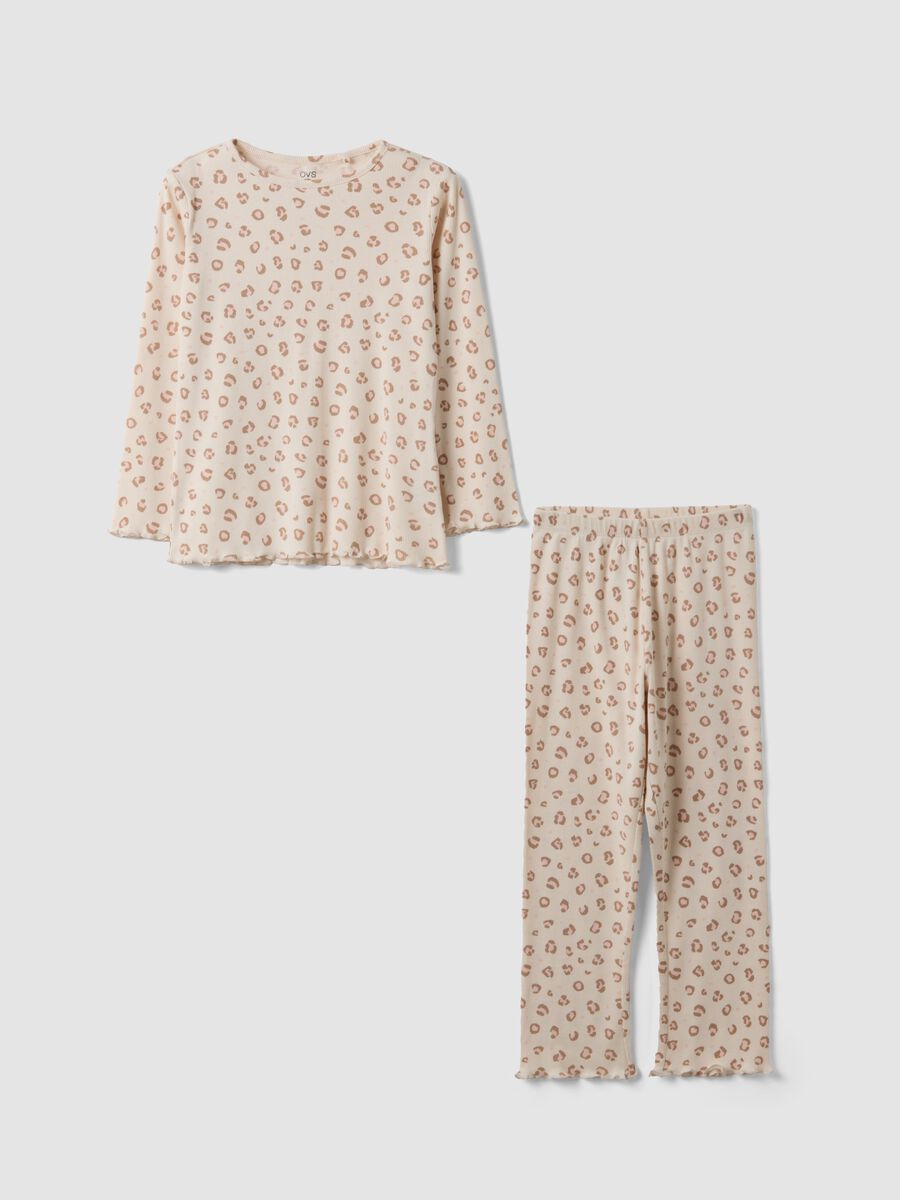 Beige pure organic cotton printed pyjamas for girls_0