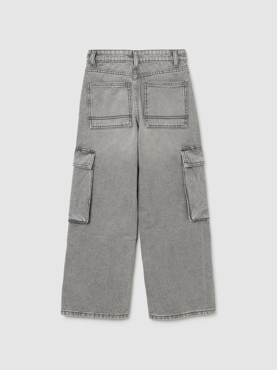 Girls' straight grey cargo jeans in pure cotton_1