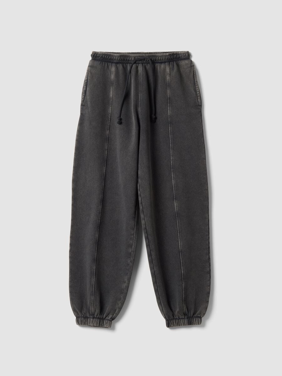 Pantaloni jogger grigi in misto cotone con coulisse_0