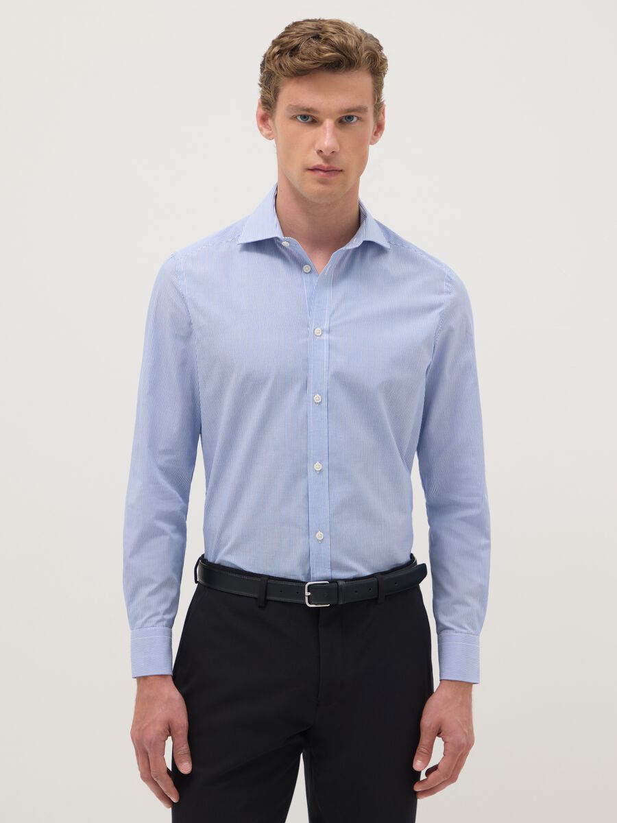 Multicolour striped slim fit cotton blend easy iron shirt_0