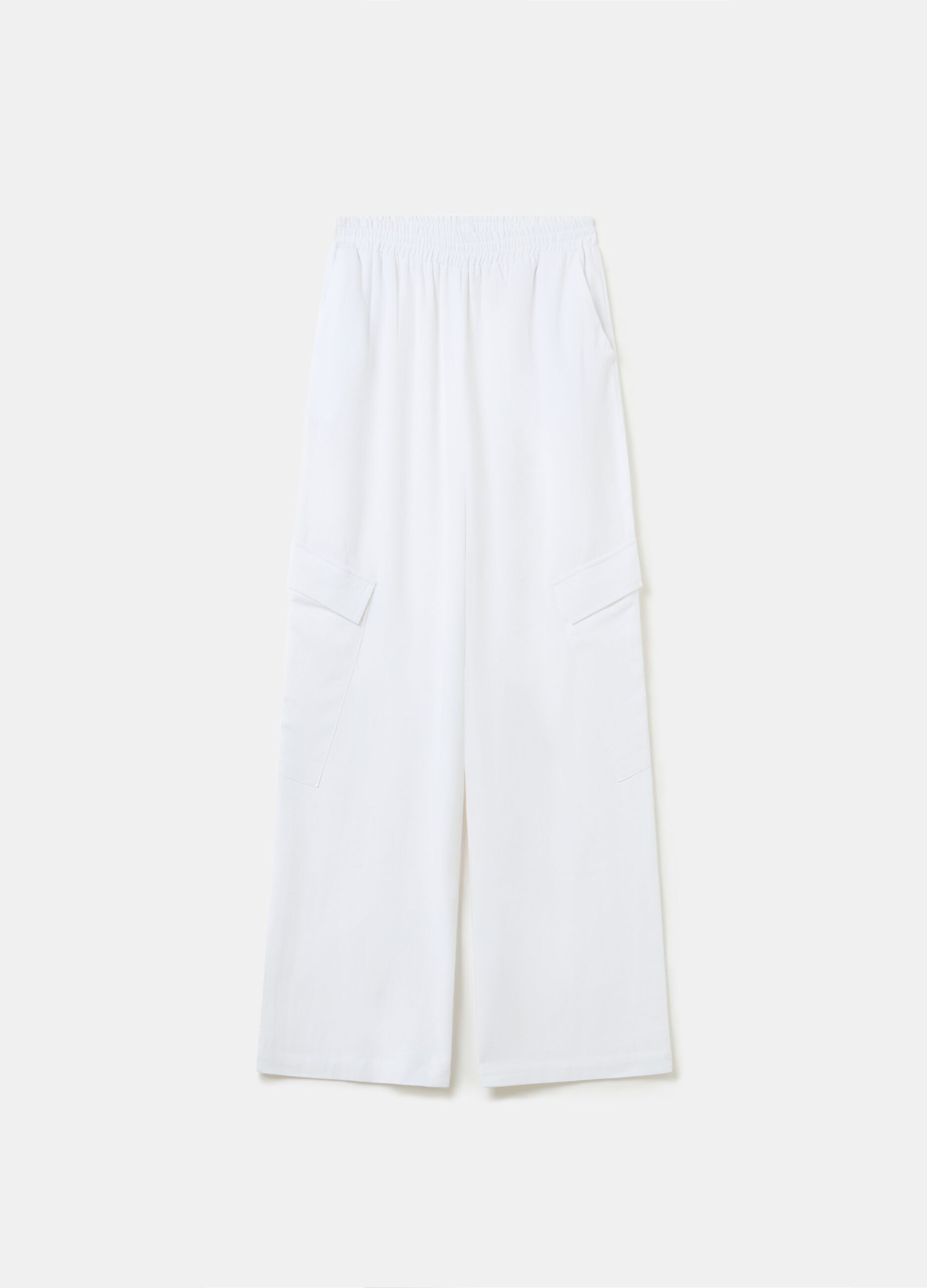 Linen Wide Leg Cargo White