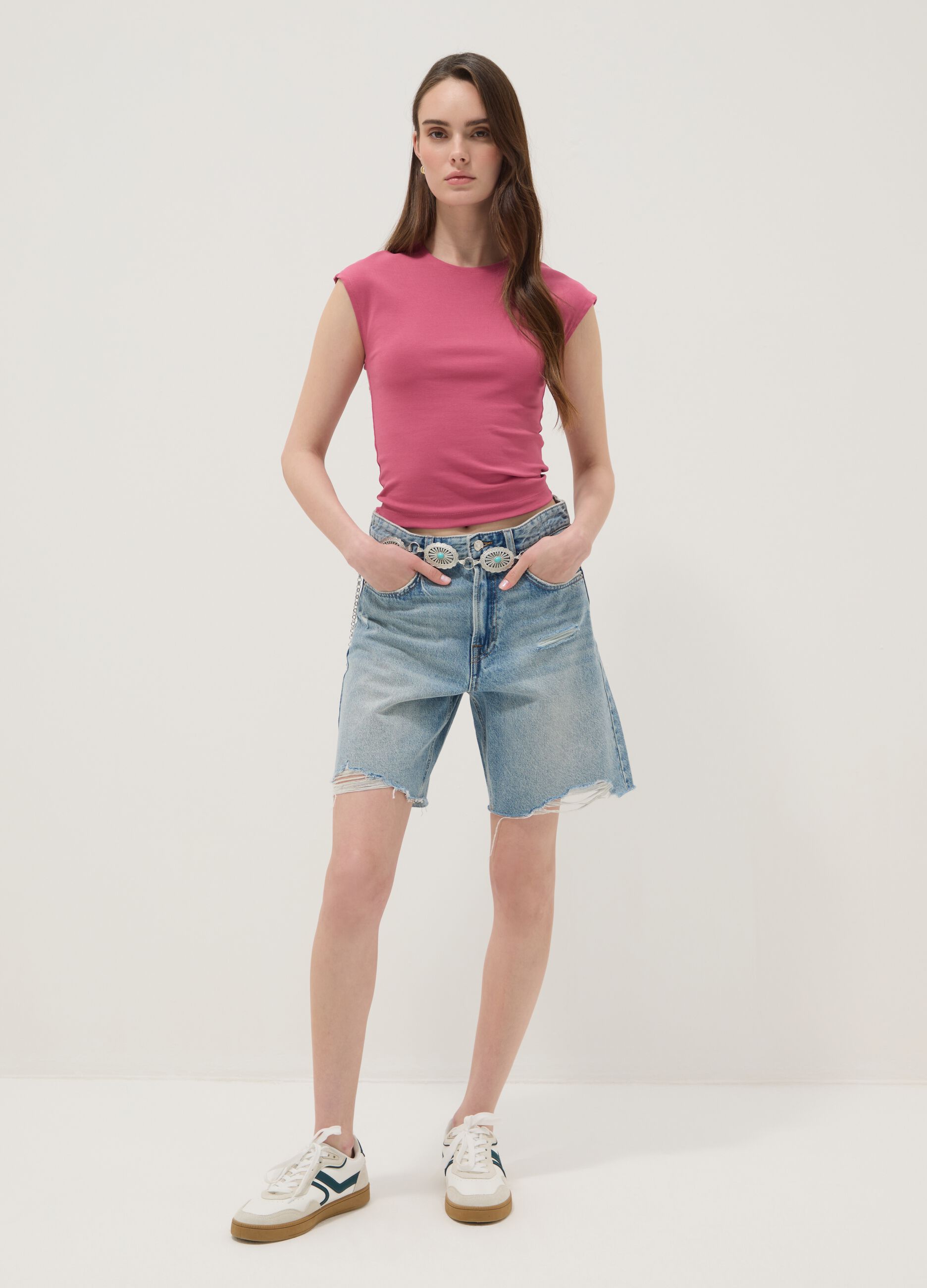 Pink fitted stretch-cotton vest top