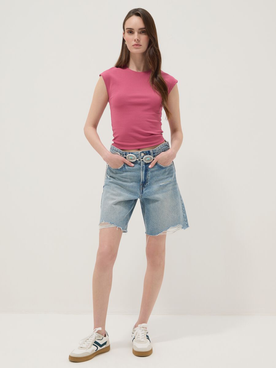 Pink fitted stretch-cotton vest top_2