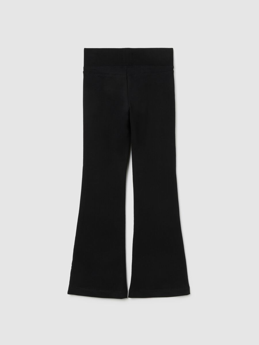 Girls' black stretch cotton blend flared treggings_1