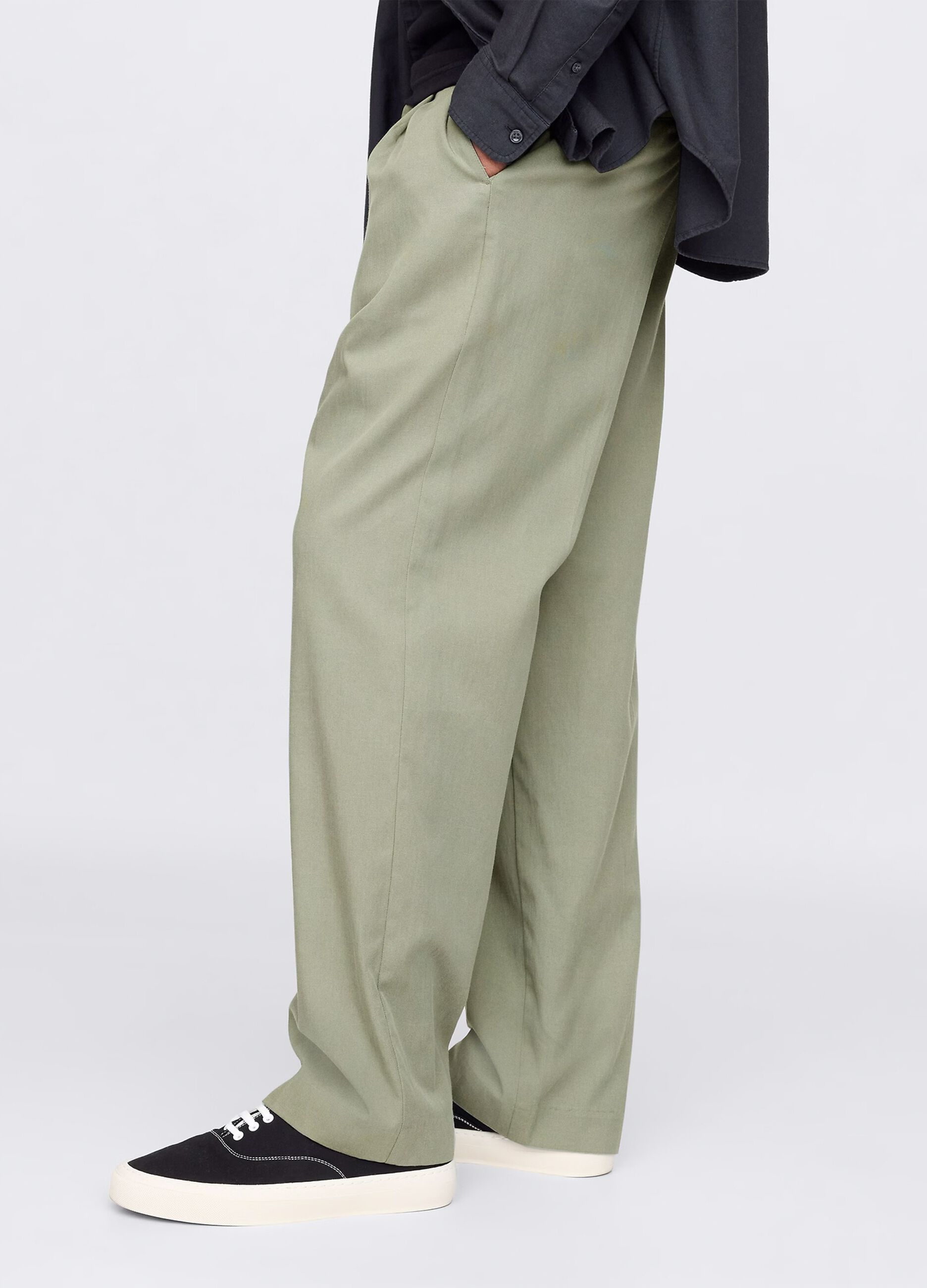 Green wide-leg trousers in Lyocell and cotton