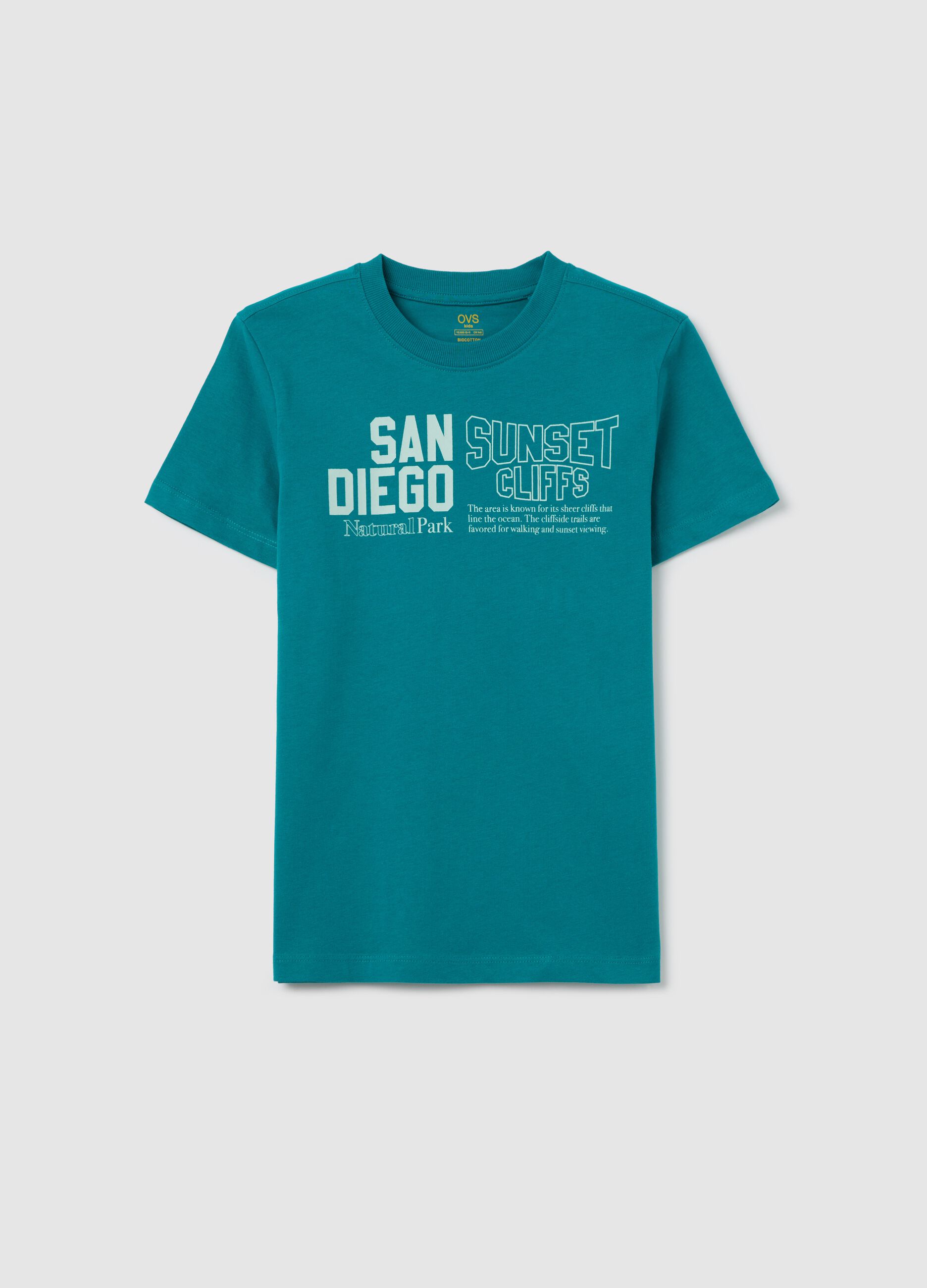 Blue organic cotton T-shirt with lettering print