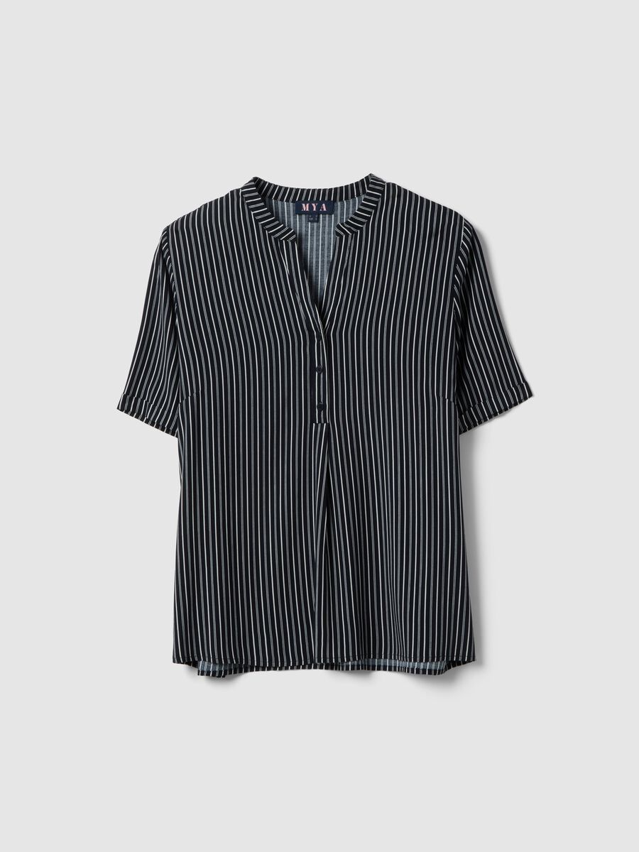 Multicolour striped regular fit pure viscose shirt with buttons_4