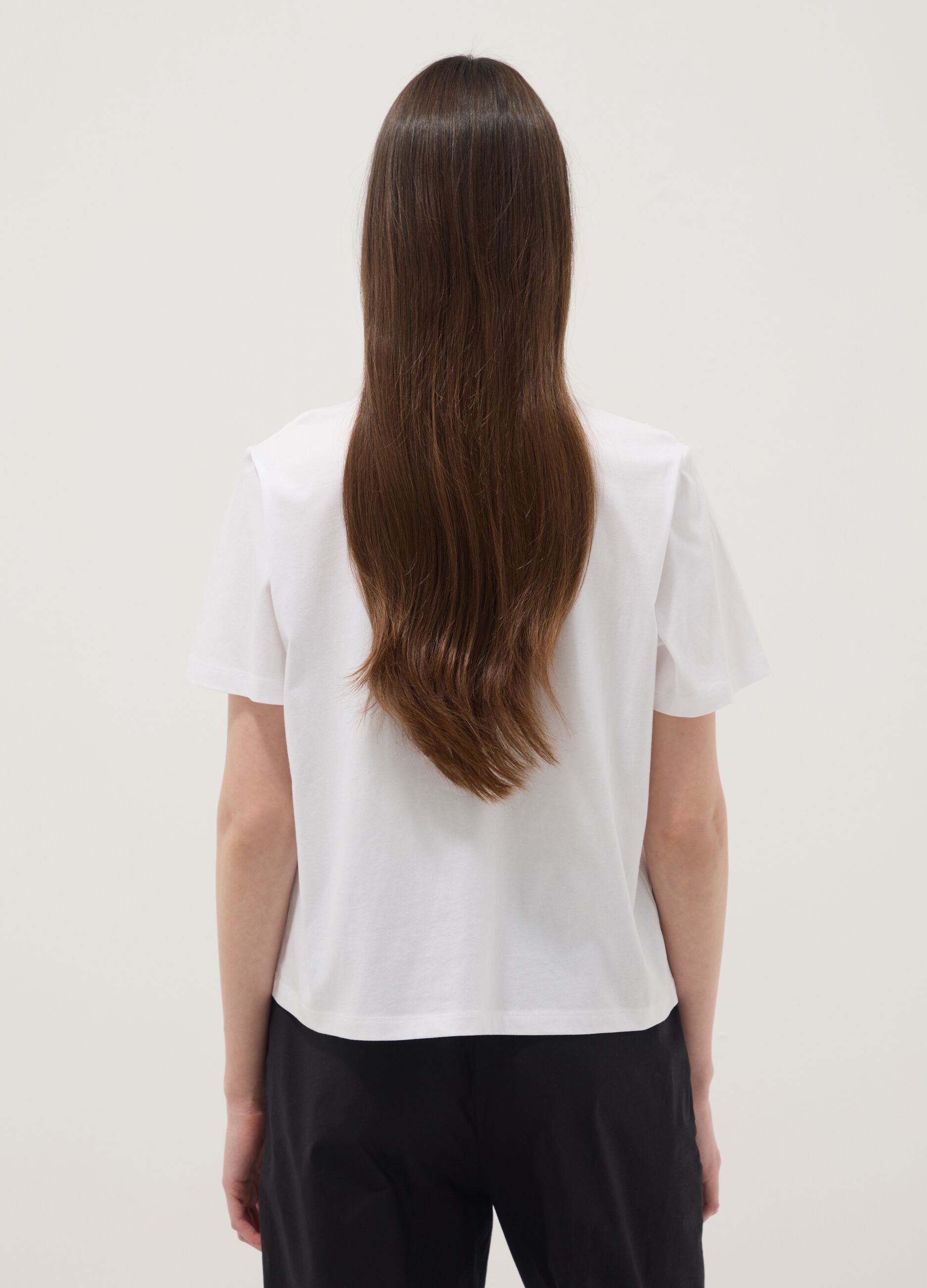 White pure cotton T-shirt with embroidery, regular fit