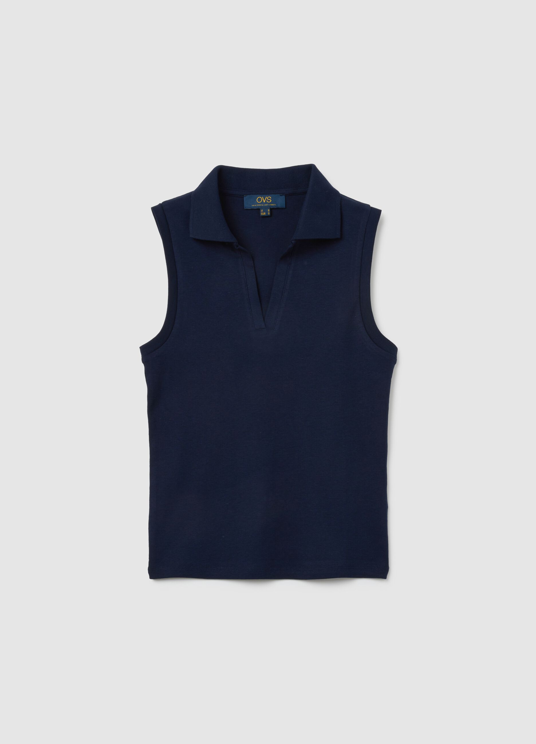 Maglia smanicata da donna in puro cotone blu slim fit