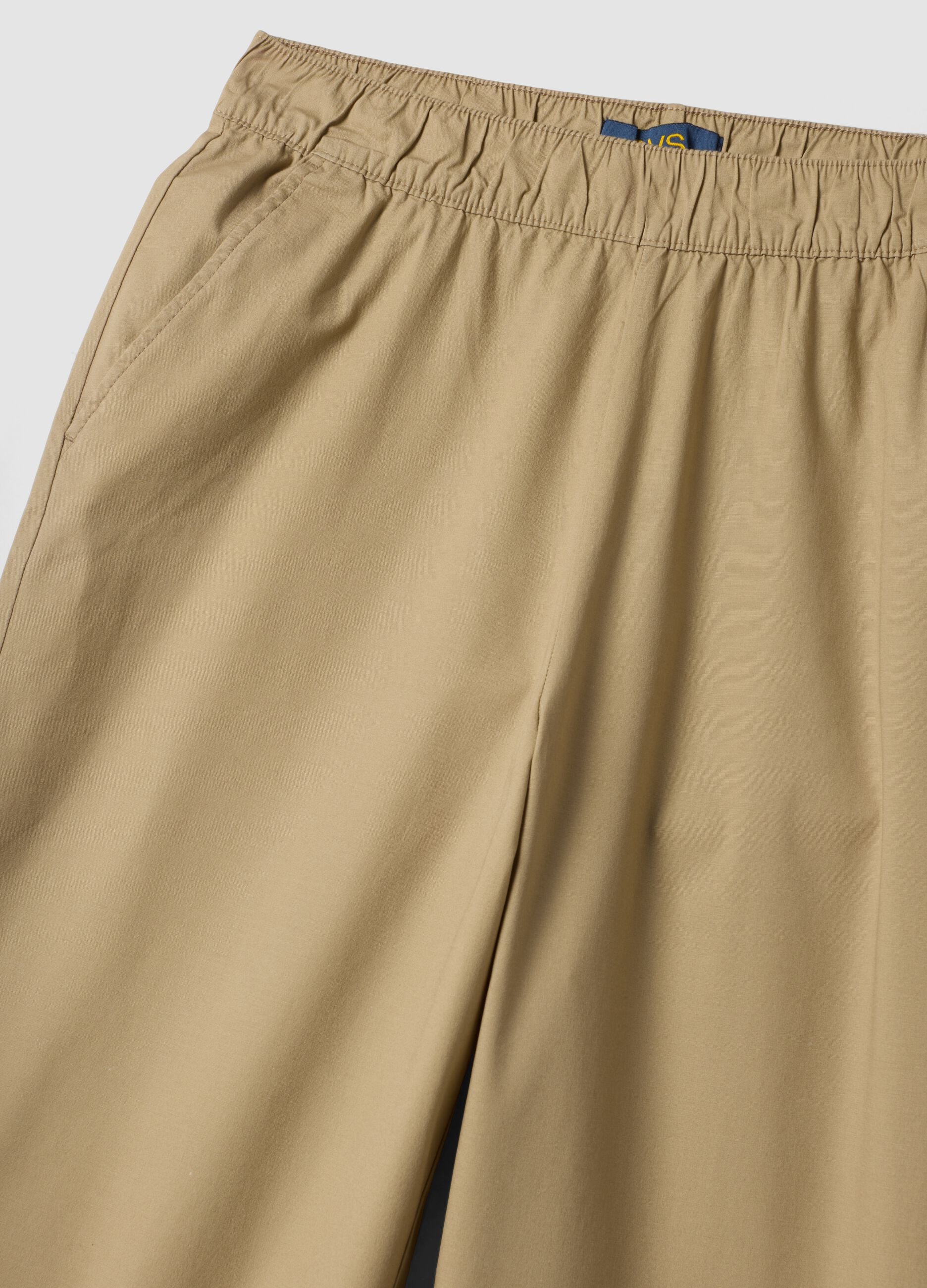 Beige stretch-cotton trousers with elasticated waistband