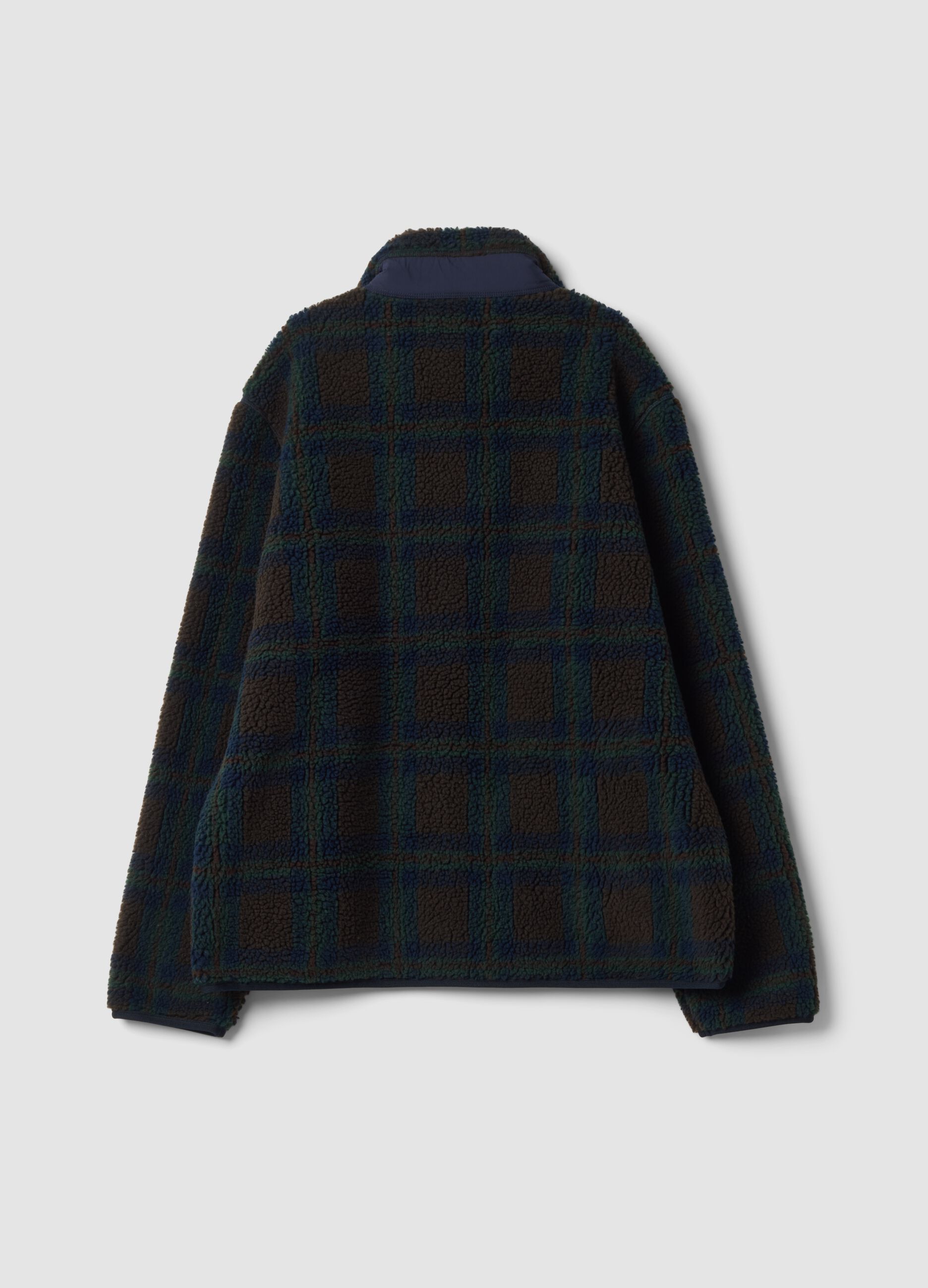 Blue and black checked sherpa-collar sweatshirt, regular fit