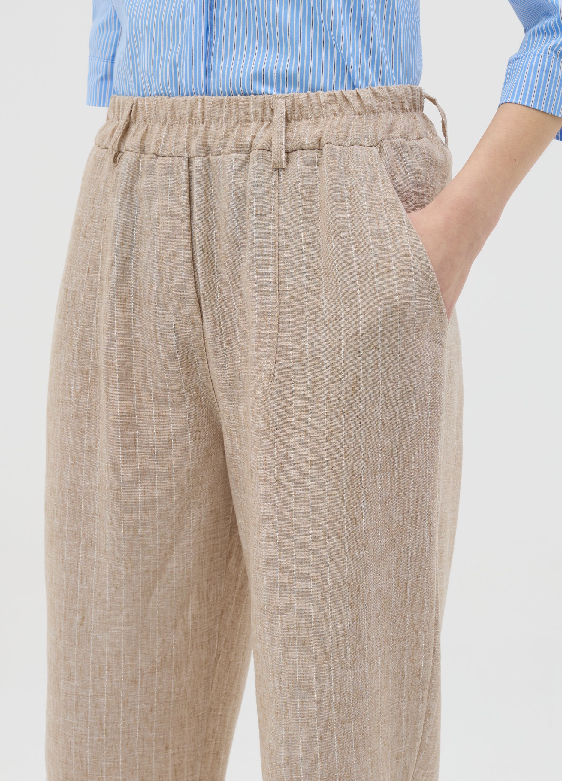 Beige trousers in stretch fabric
