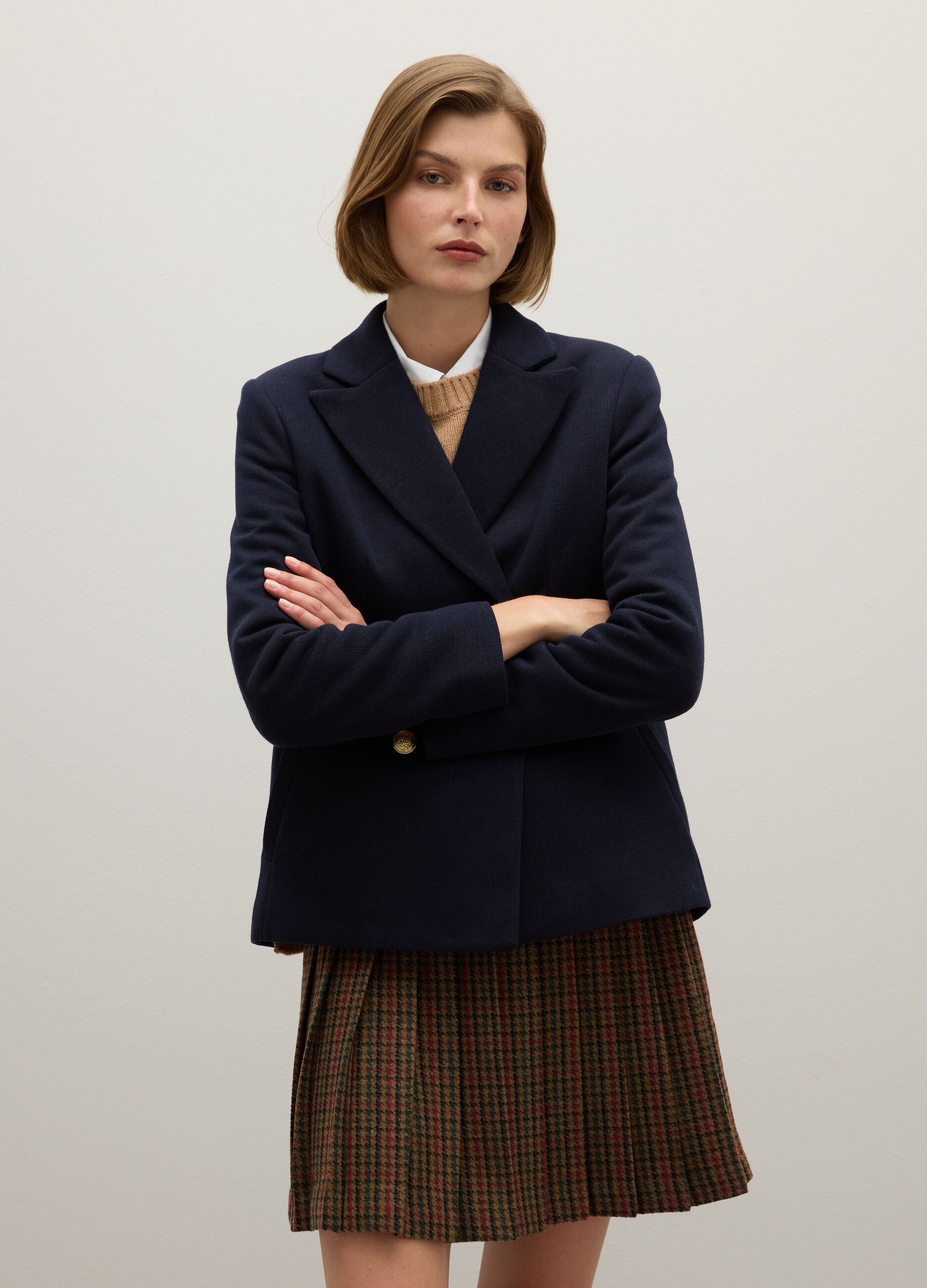 Blue cotton blend regular fit blazer