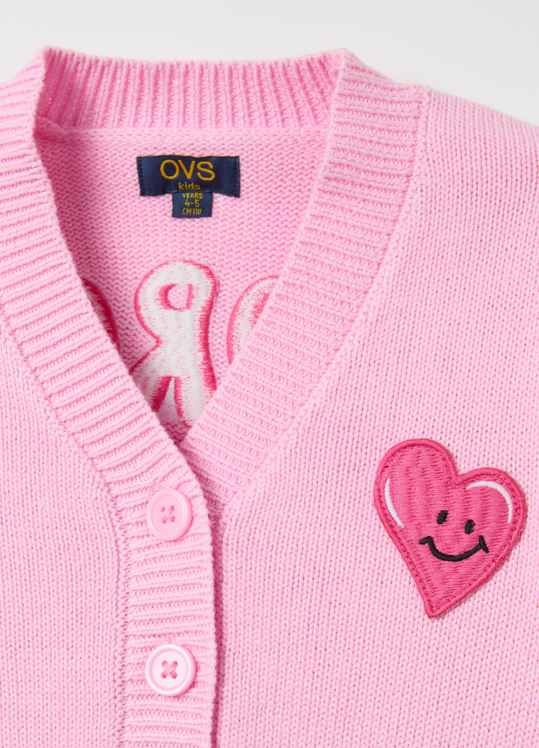 Cardigan with V neck and "More Love" embroidery