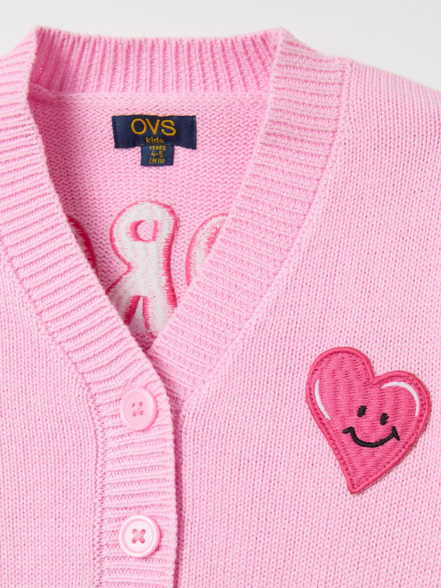 Cardigan with V neck and "More Love" embroidery_2
