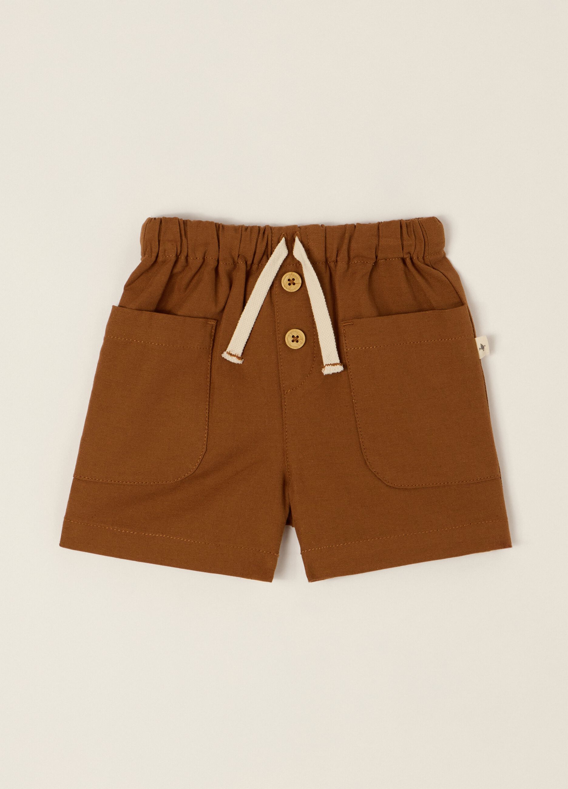 Brown cotton and linen blend shorts with elasticated waist, regular fit