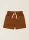 Brown cotton and linen blend shorts with elasticated waist, regular fit_0